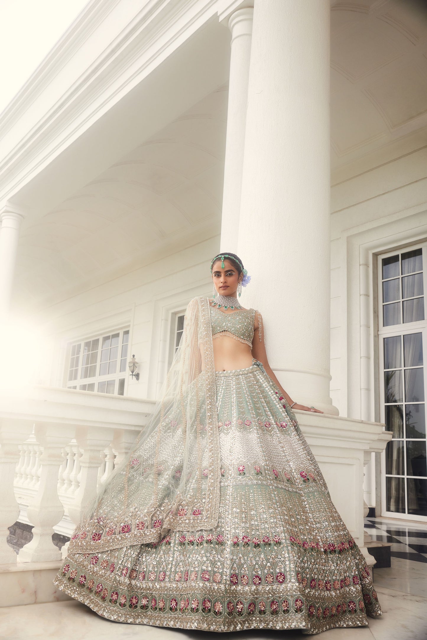 MAITHILI DUSTY FIROZA EMBROIDERED LEHENGA