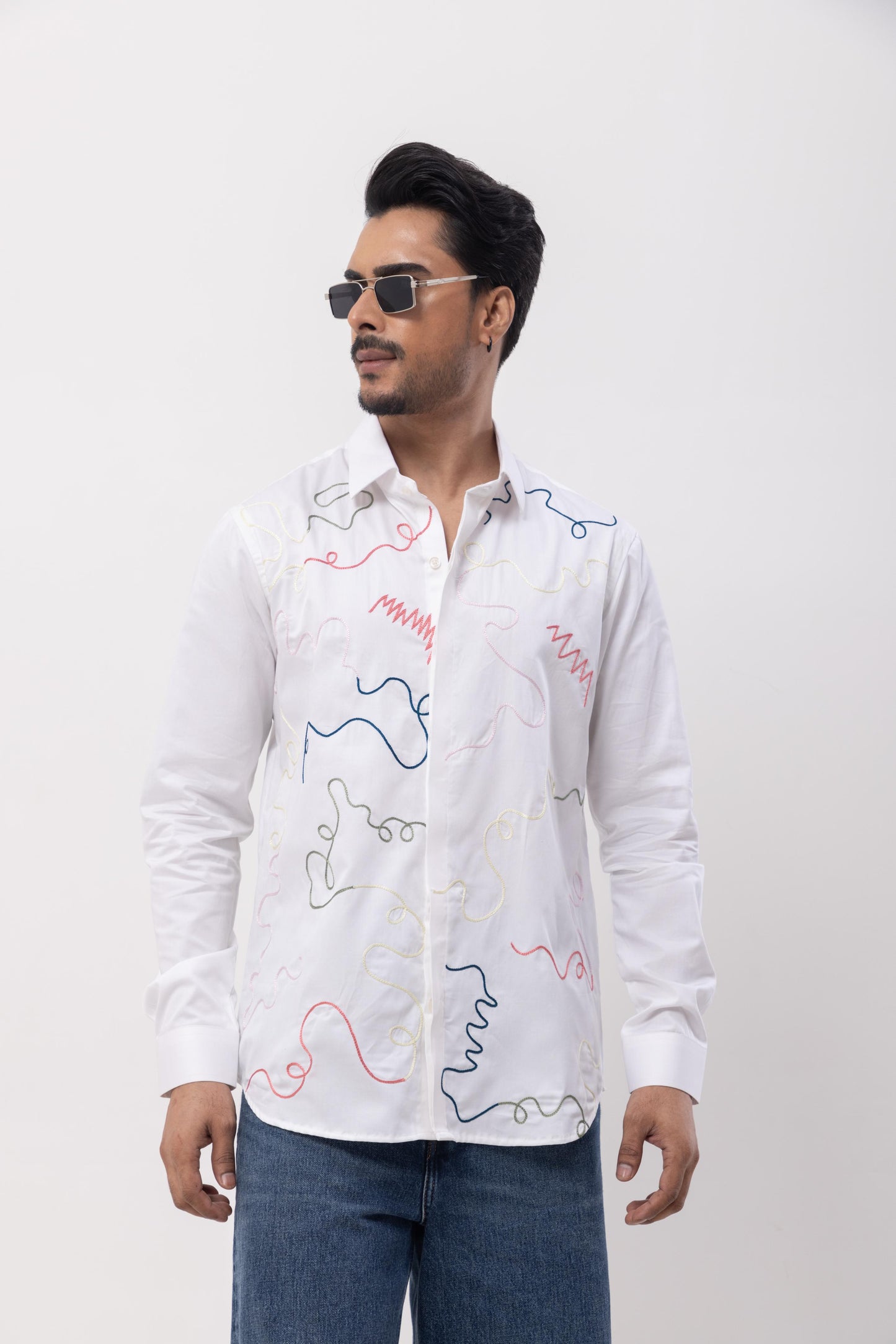 COLORFUL - RIBBON HAND EMBROIDERED DESIGNER SHIRT