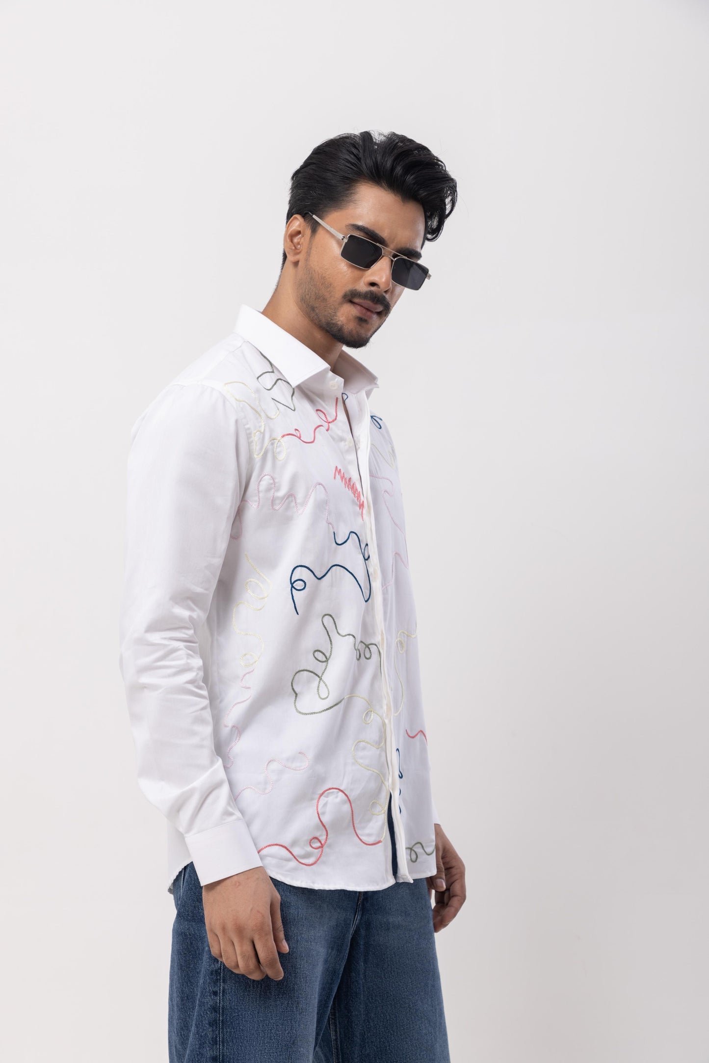 COLORFUL - RIBBON HAND EMBROIDERED DESIGNER SHIRT