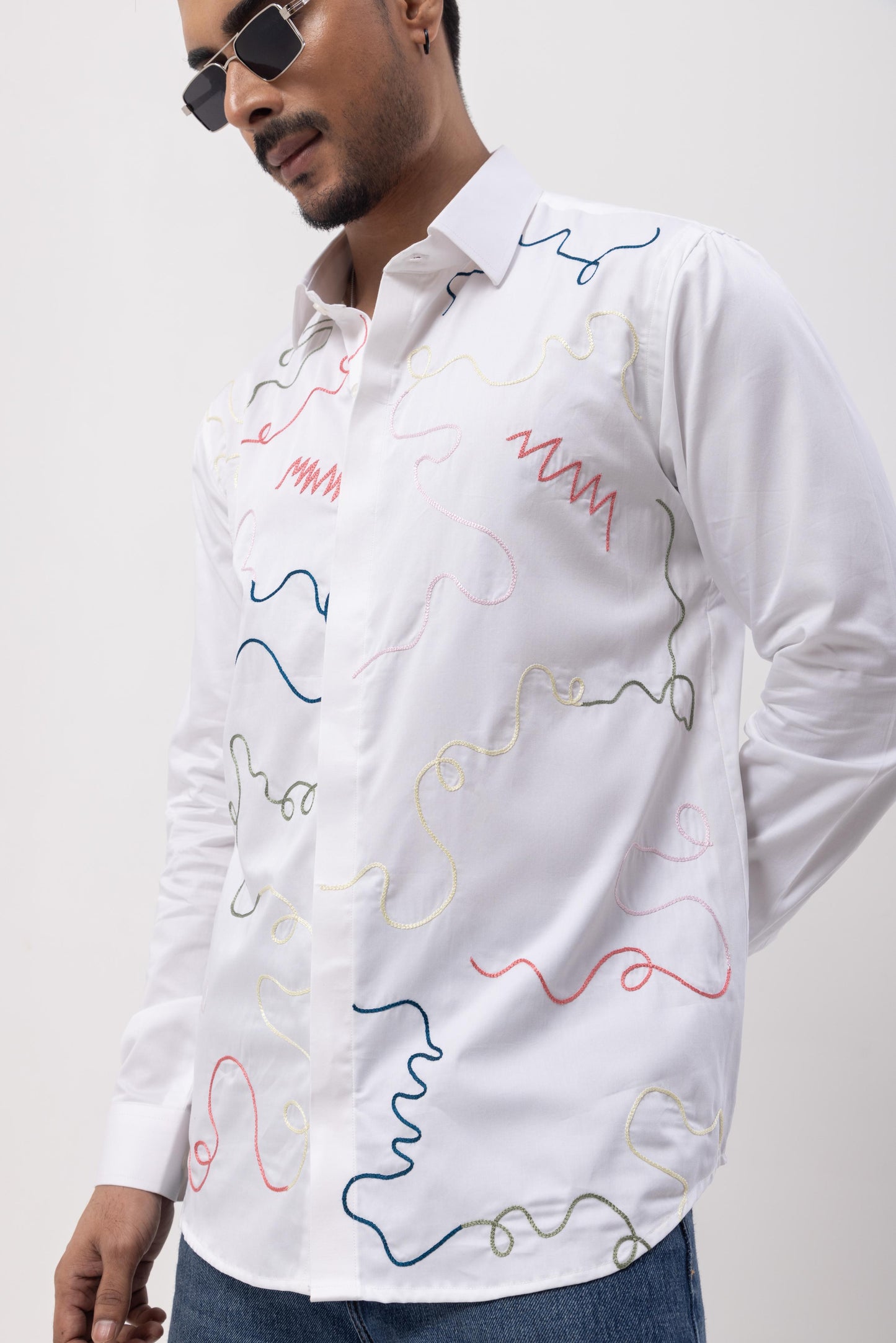 COLORFUL - RIBBON HAND EMBROIDERED DESIGNER SHIRT
