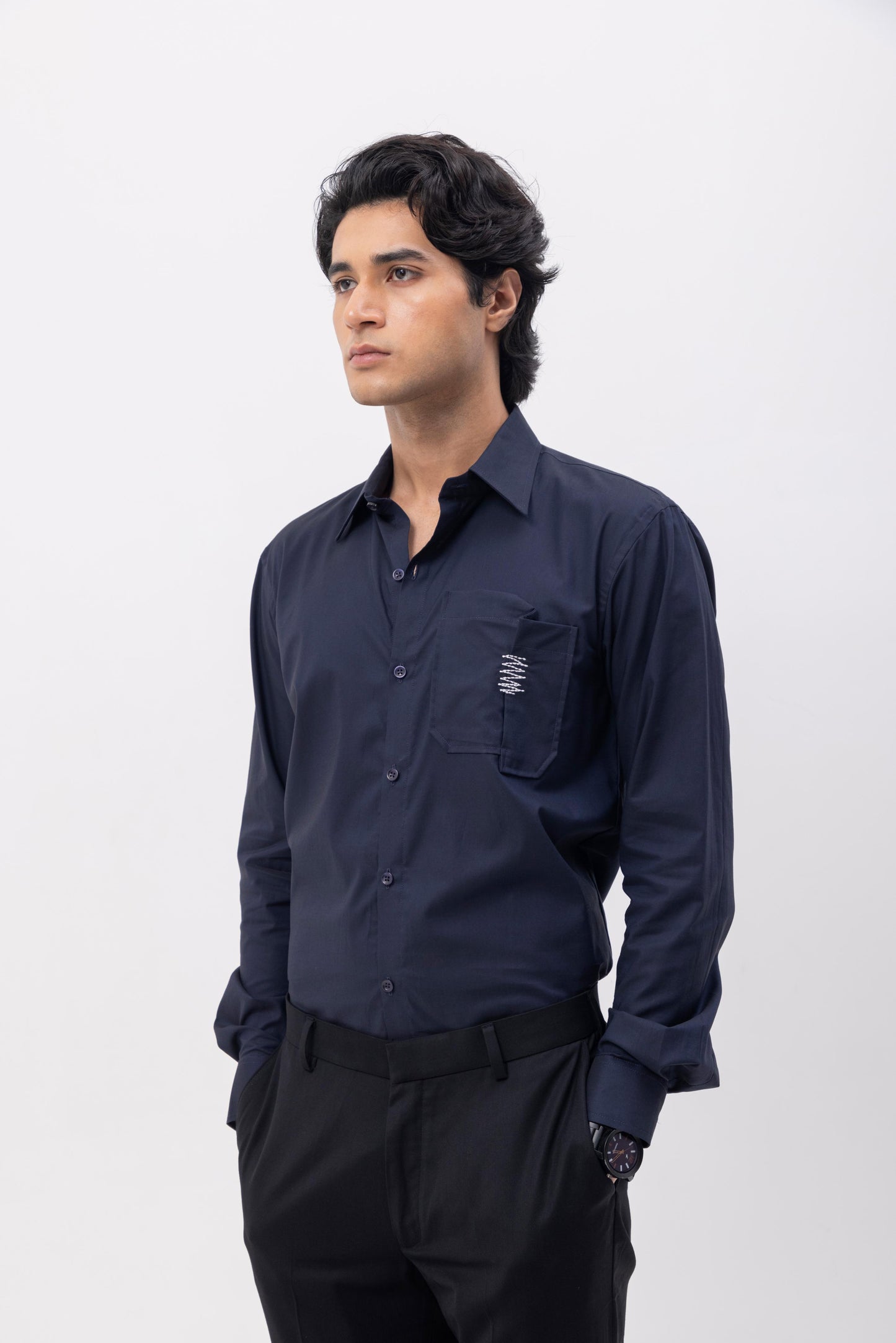 CRISS CROSS POCKET - HAND EMBROIDERED DESIGNER SHIRT