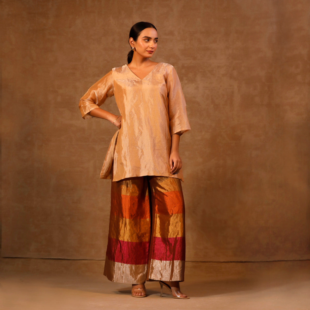 DHUN SHORT KURTA STRIPE PANT SET