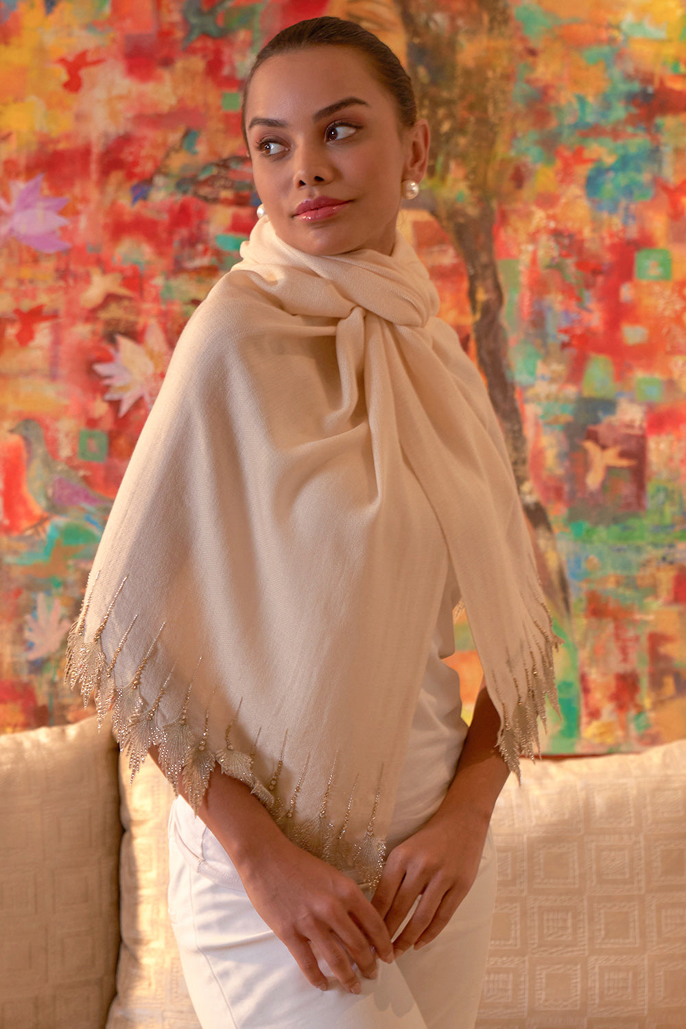 LEAFY SPARKLE EMBROIDERED STOLE