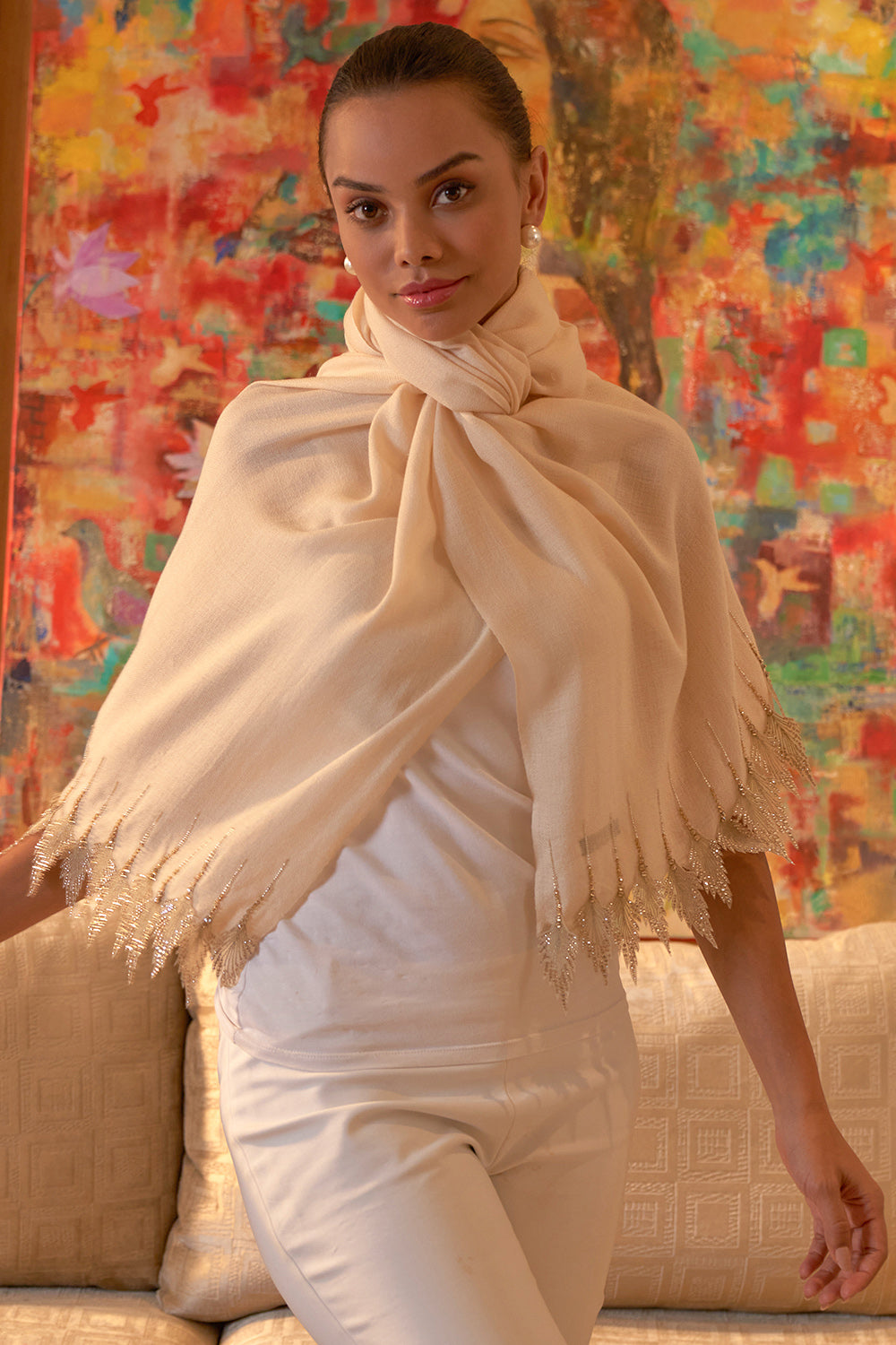 LEAFY SPARKLE EMBROIDERED STOLE