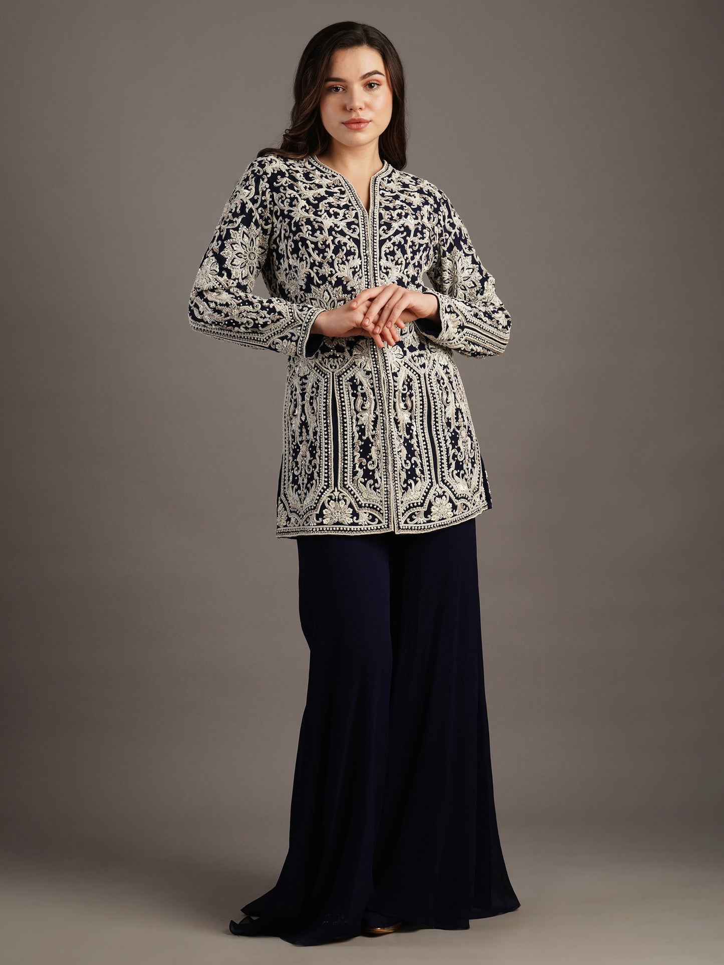 NAVY SHARARA SET