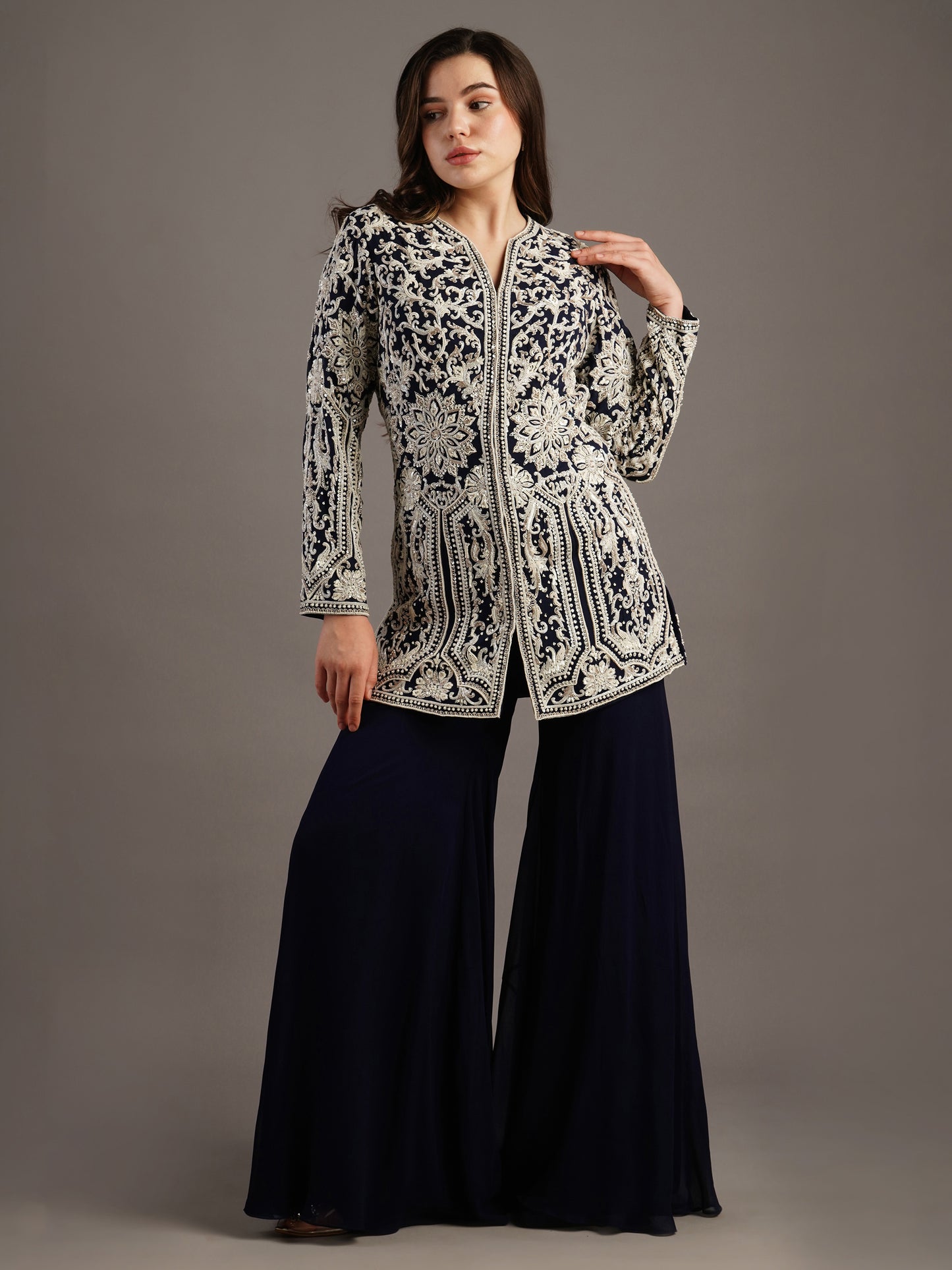 NAVY SHARARA SET