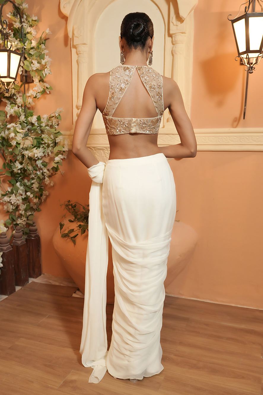 IVORY DRAPE SAREE