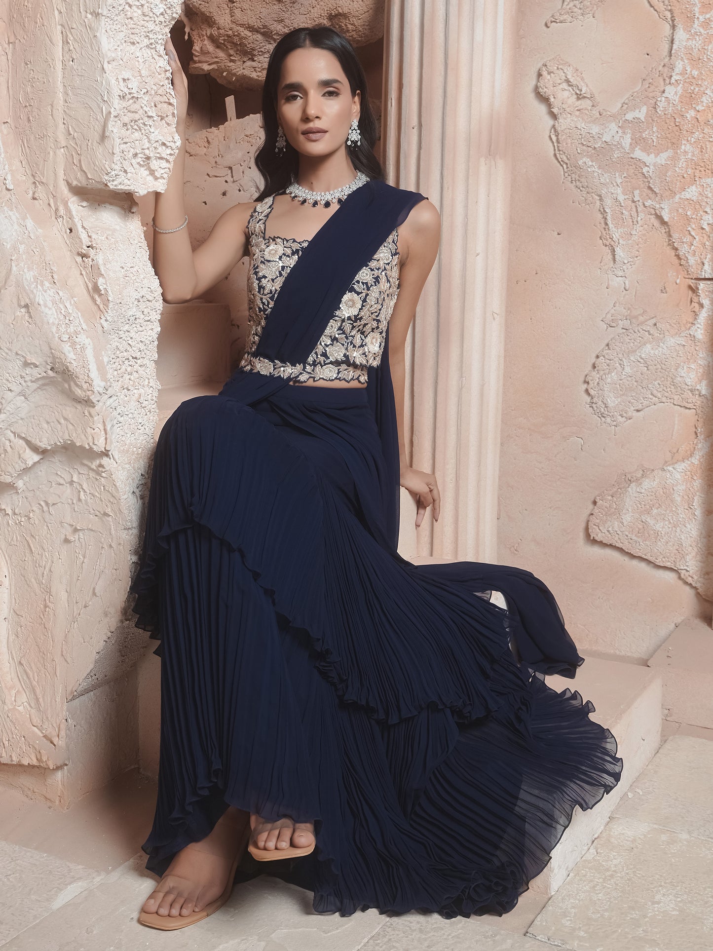 NAVY DRAPE SAREE