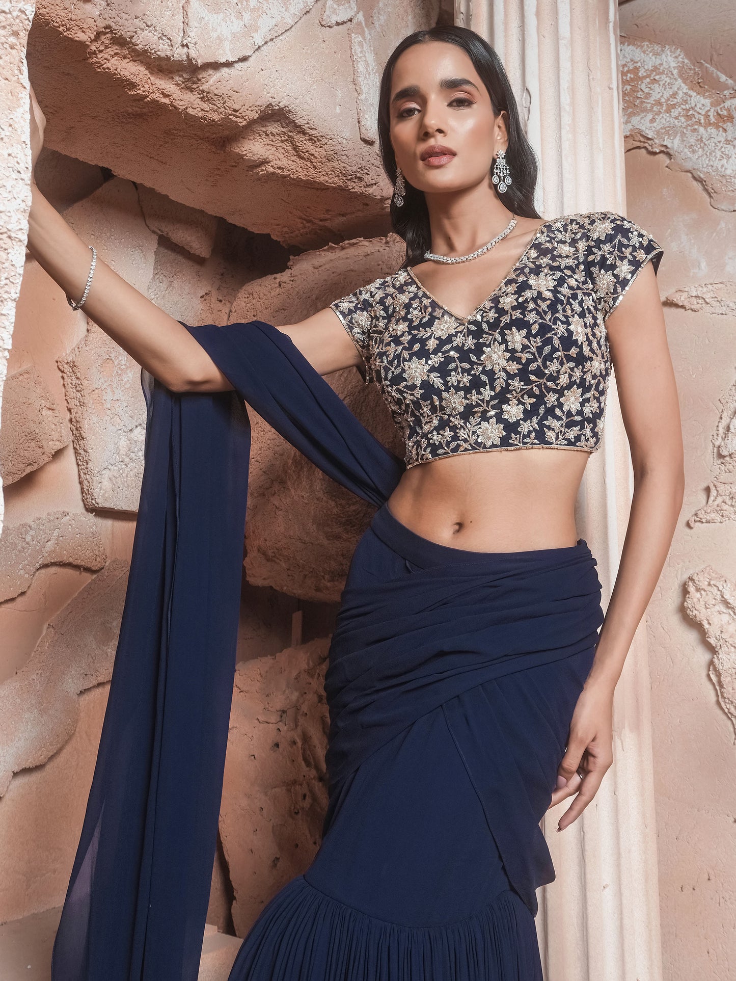 NAVY DRAPE SAREE