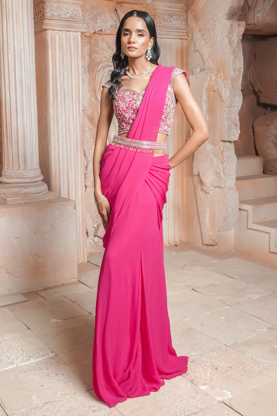 FUCHSIA PINK DRAPE SAREE