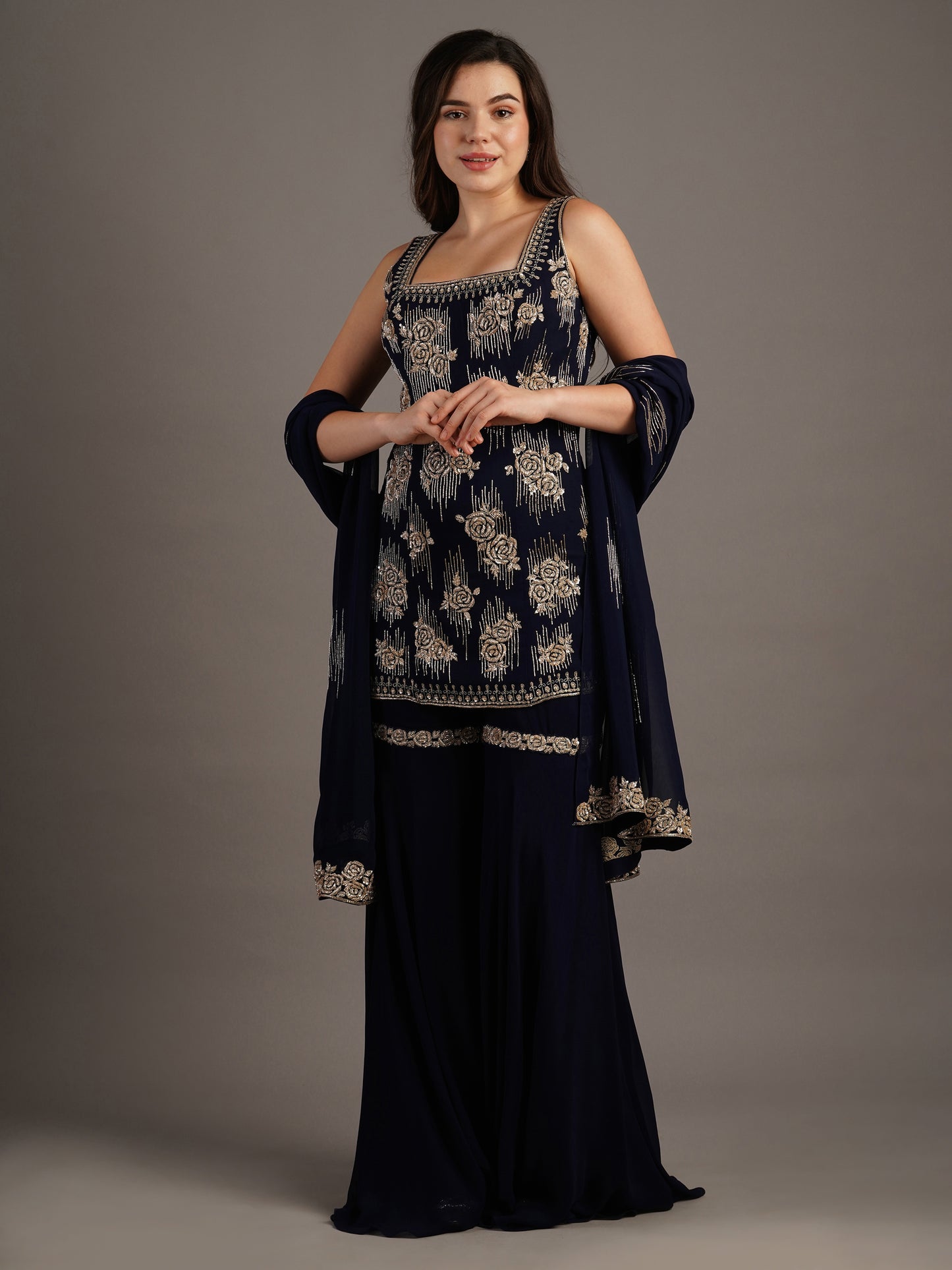 NAVY SHARARA SET
