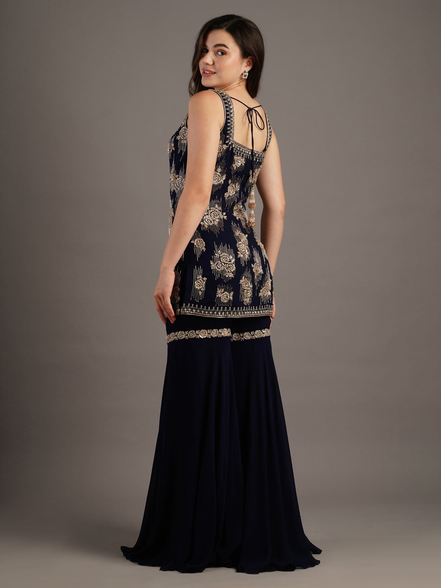 NAVY SHARARA SET