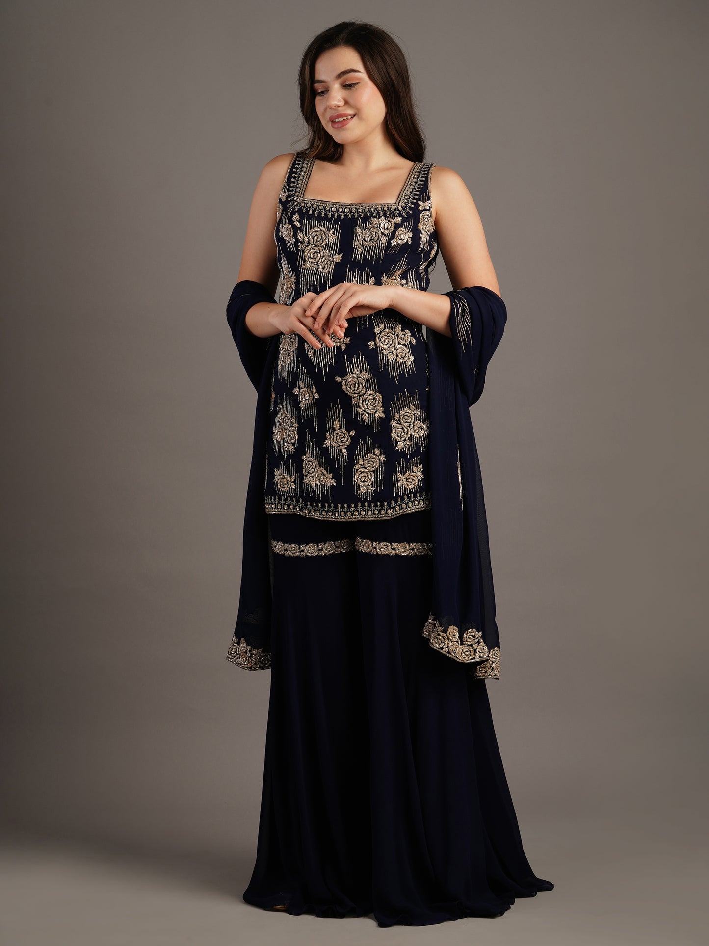 NAVY SHARARA SET