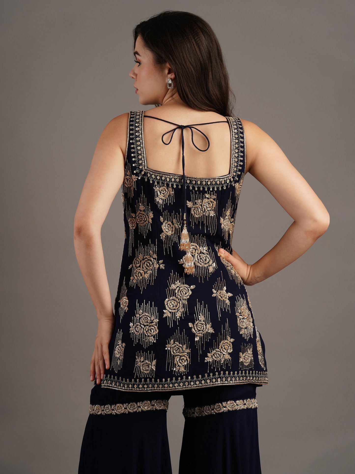 NAVY SHARARA SET