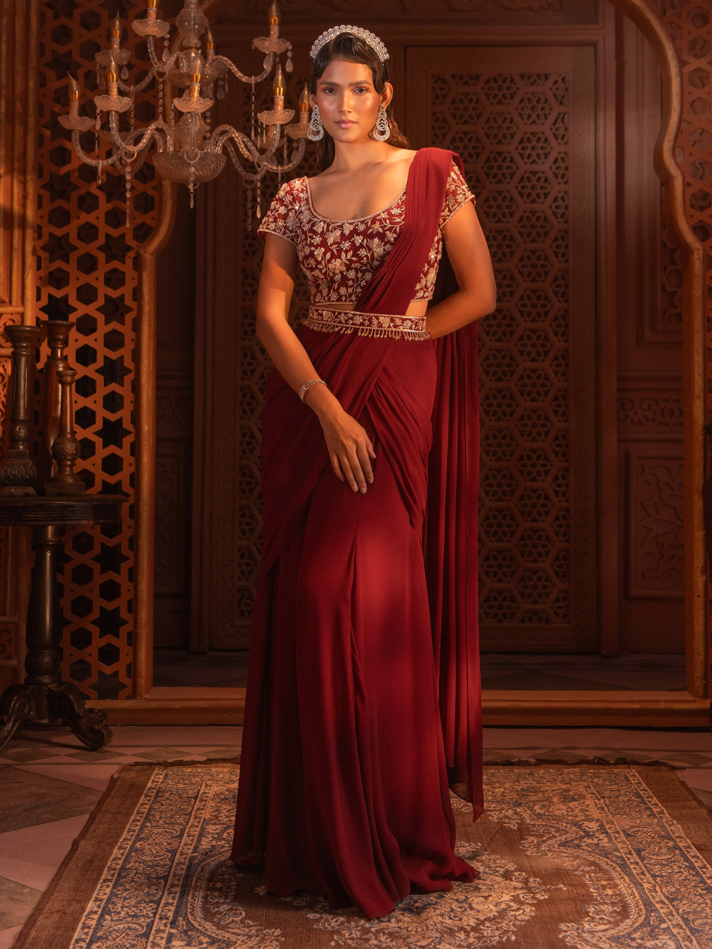 MAROON DRAPE SAREE