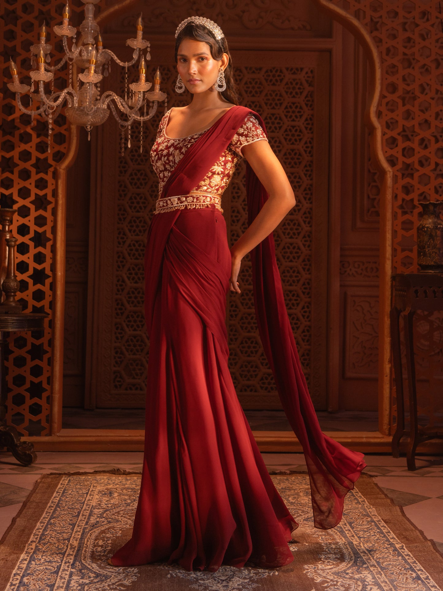 MAROON DRAPE SAREE