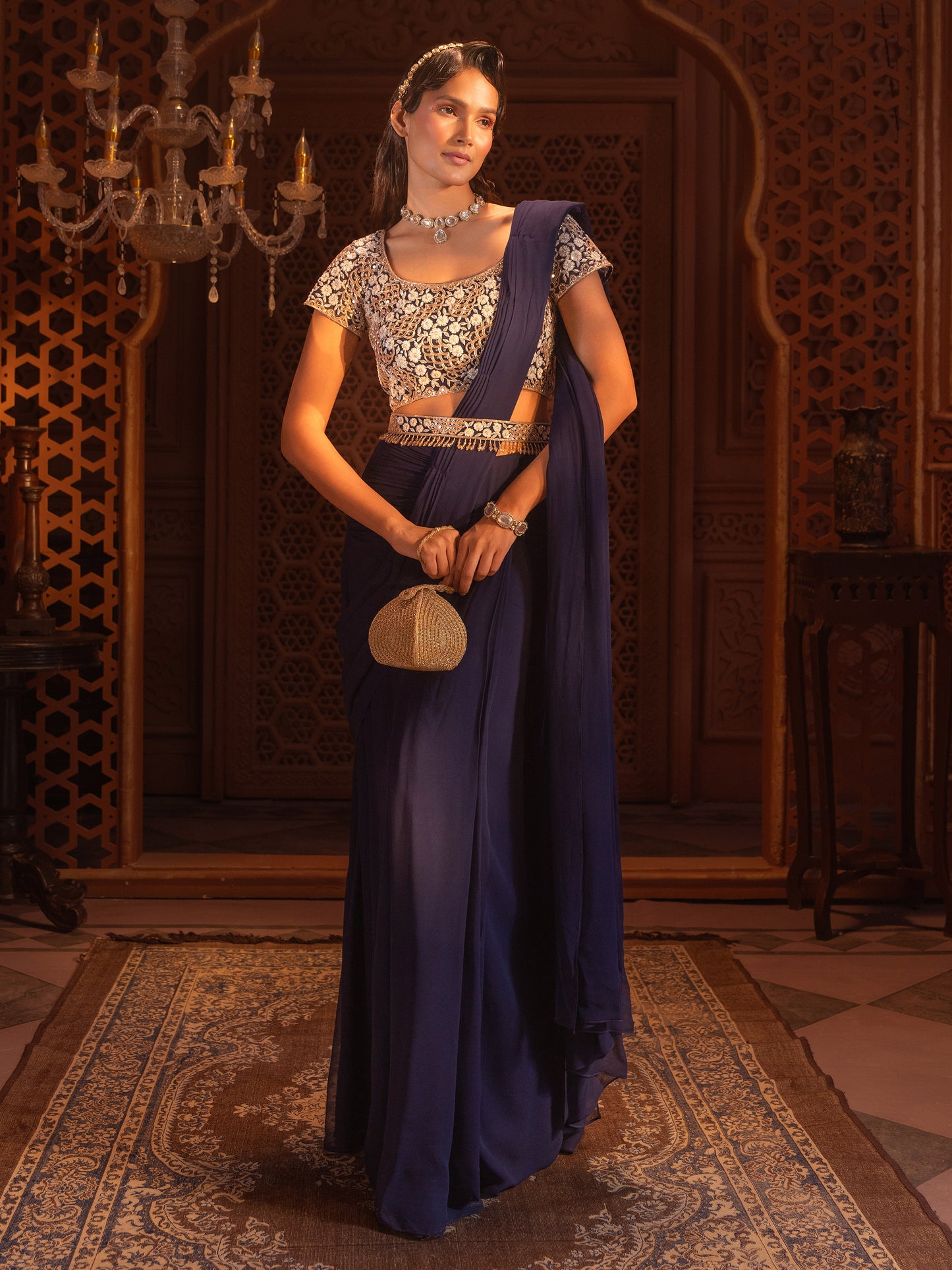 NAVY DRAPE SAREE