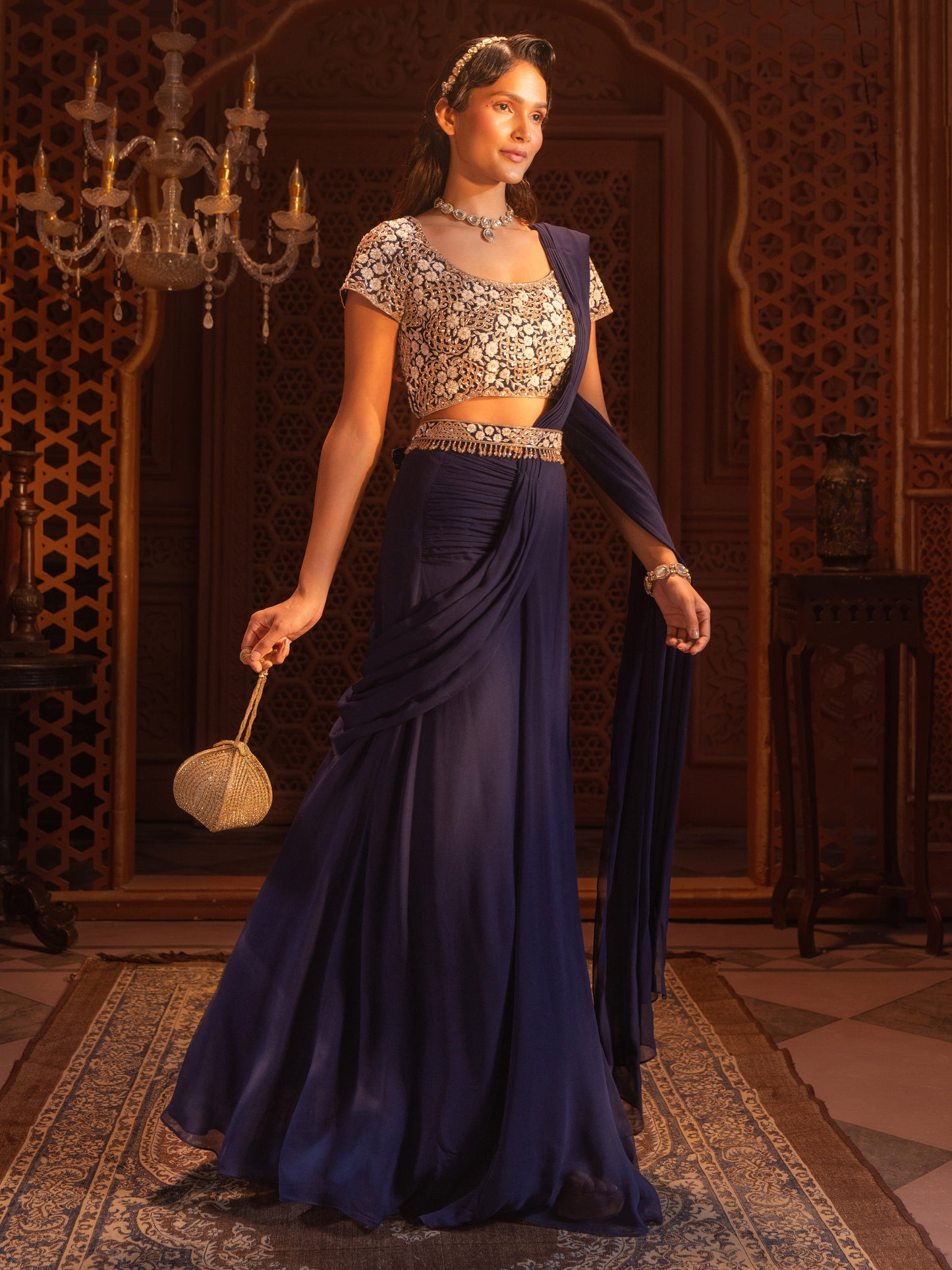NAVY DRAPE SAREE