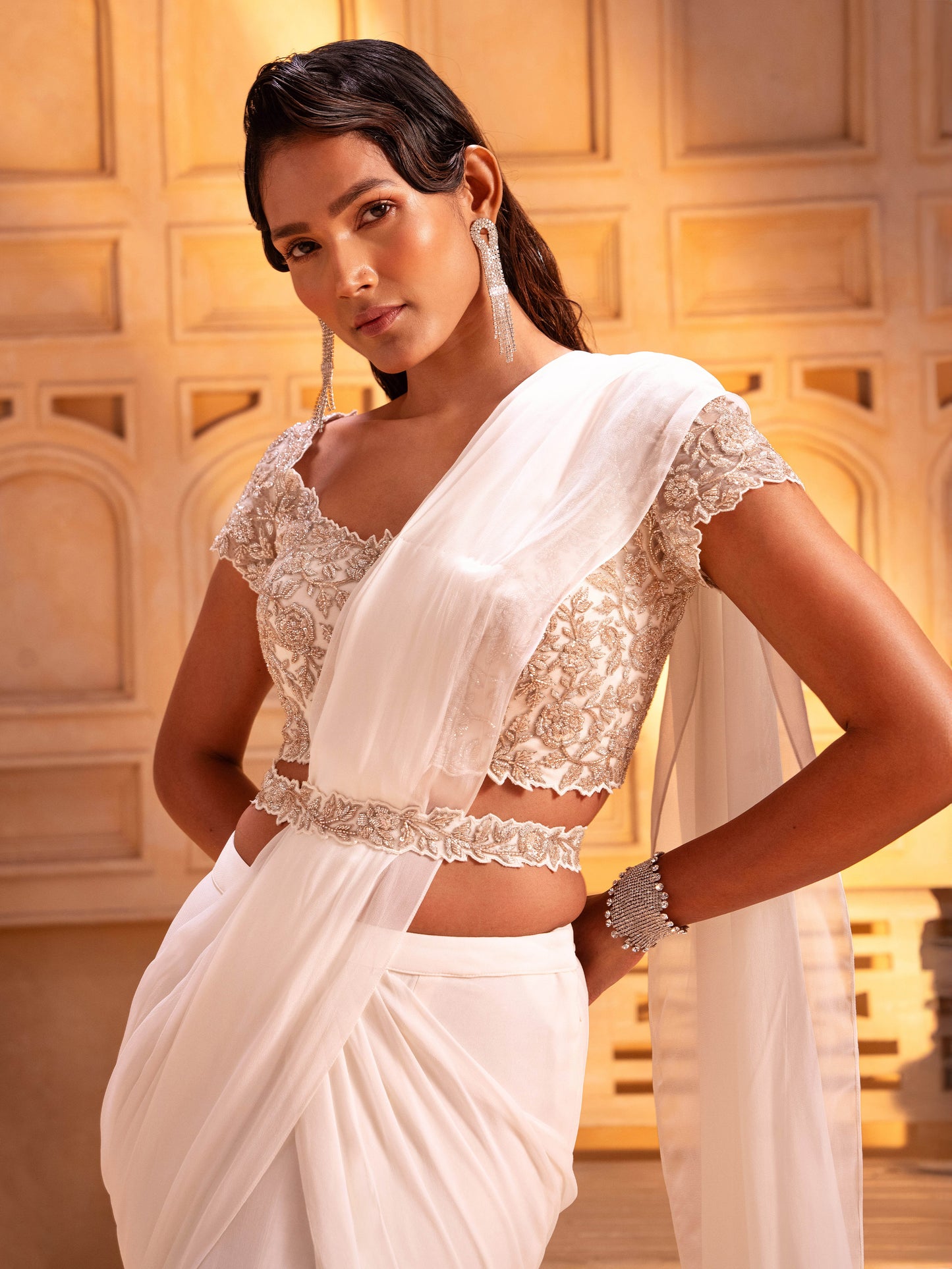 IVORY DRAPE SAREE