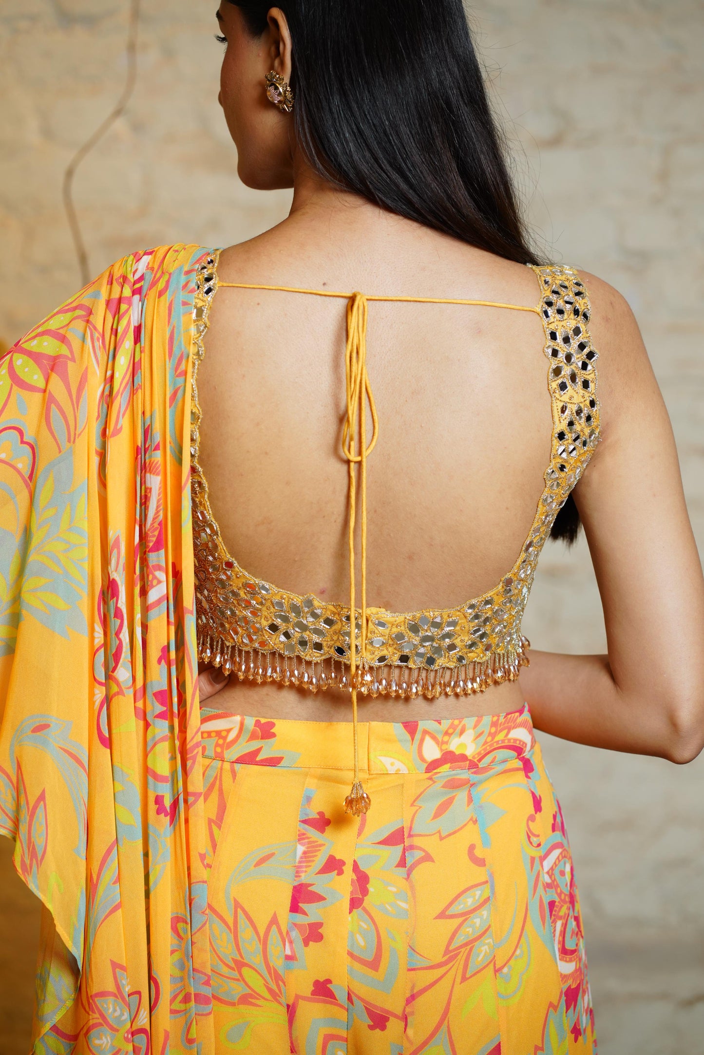 MEGAN YELLOW PRE-STITCHED PALAZZO SAREE & BLOUSE