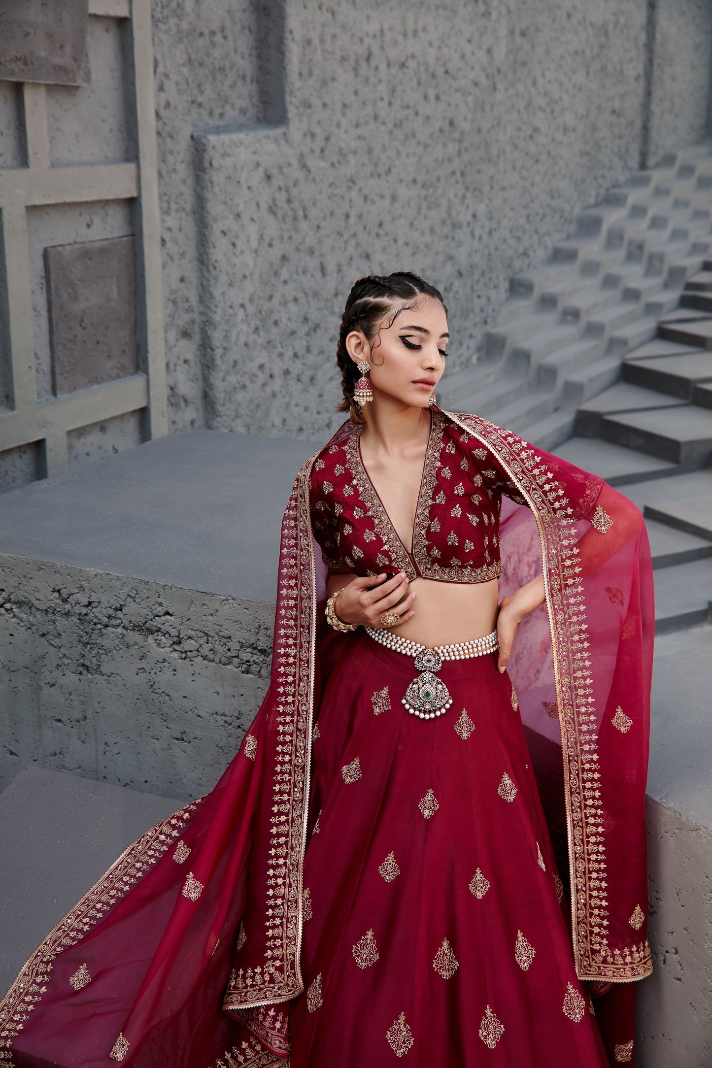 MAHOGANY WINE LEHENGA SET