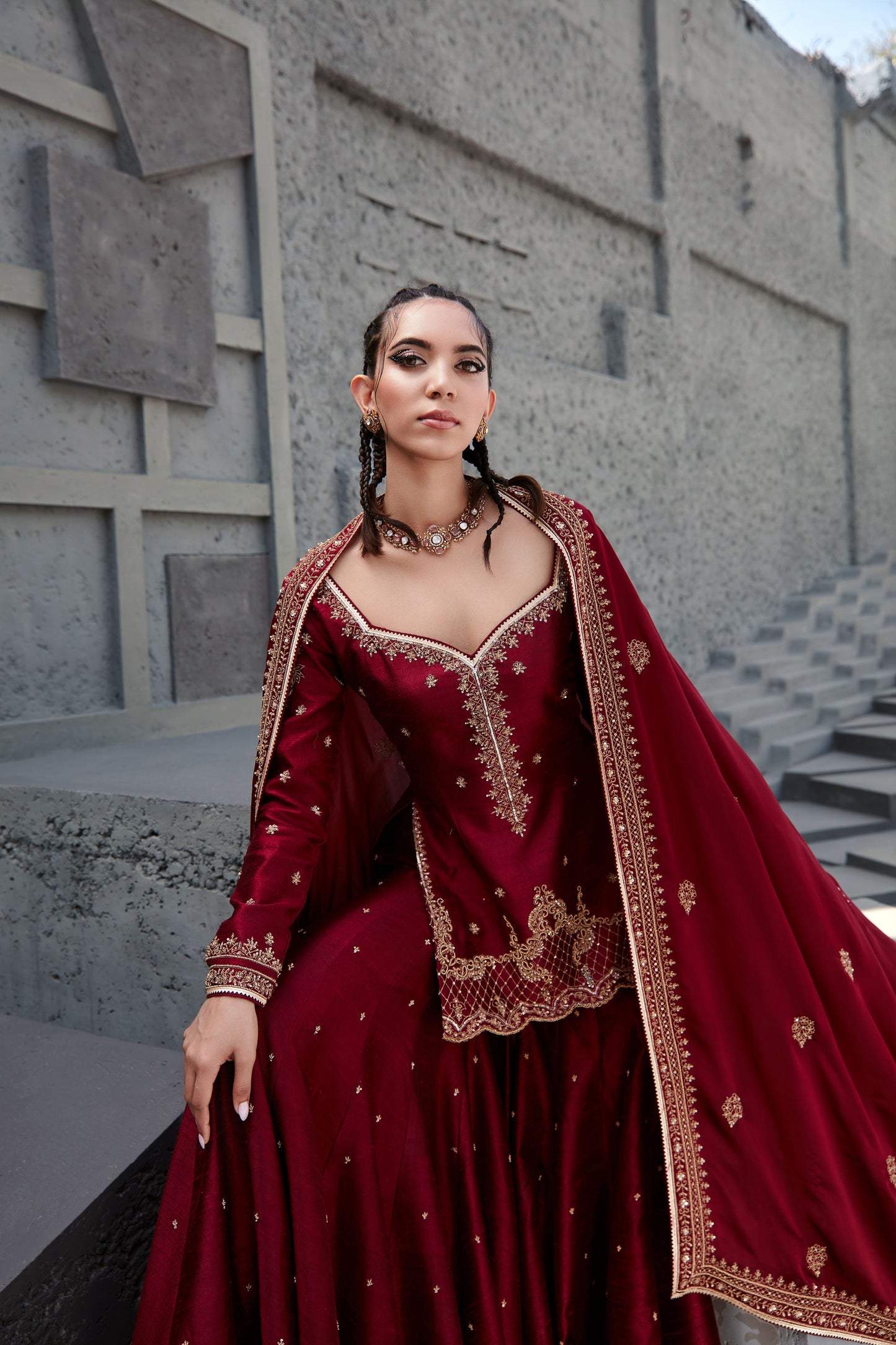 MAHOGANY WINE FLARED SHARARA SET
