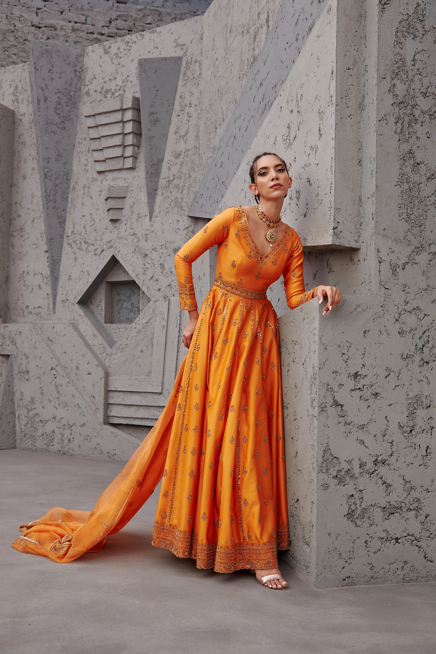 DARK ORANGE ANARKALI SET