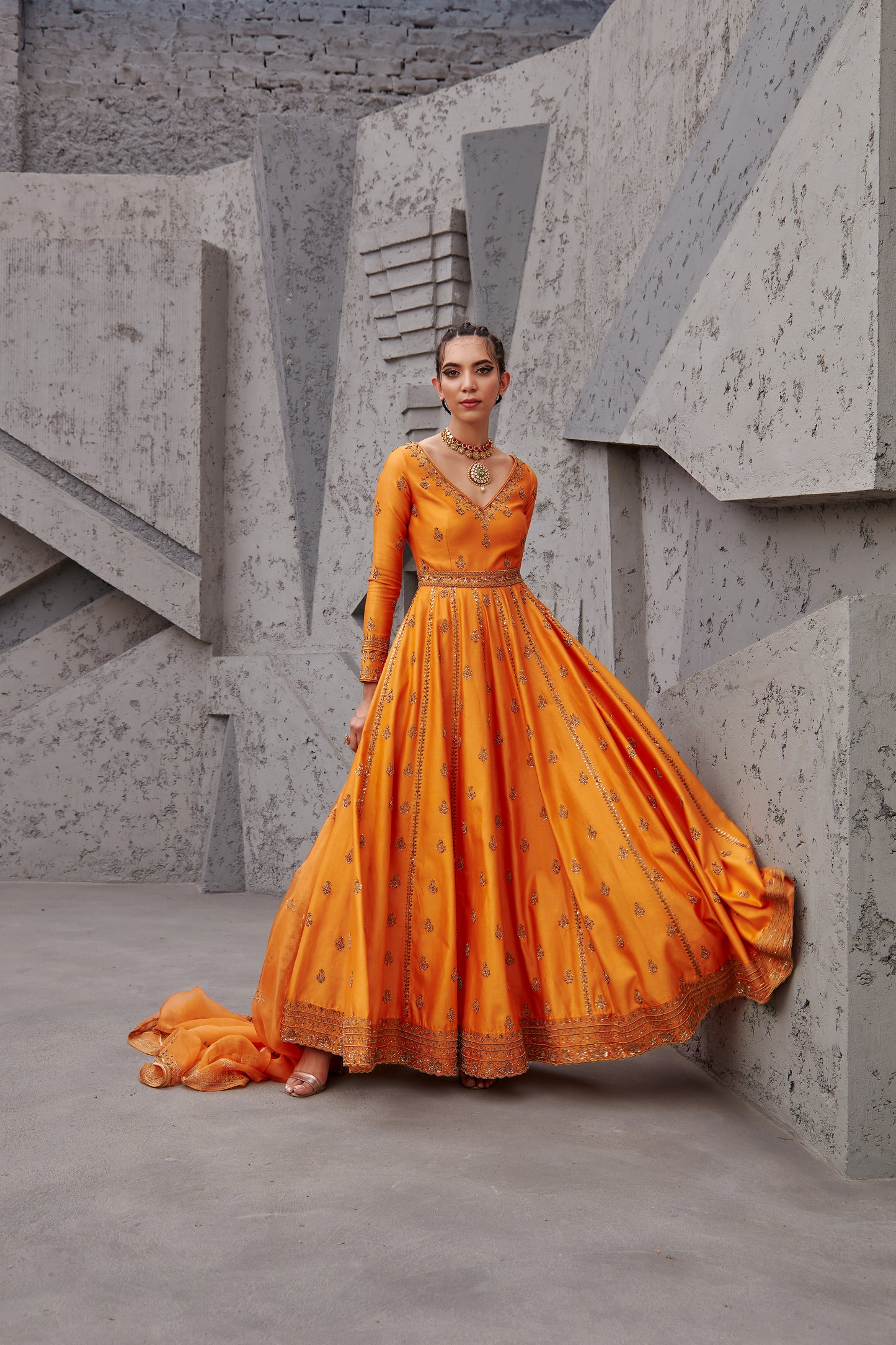 DARK ORANGE ANARKALI SET