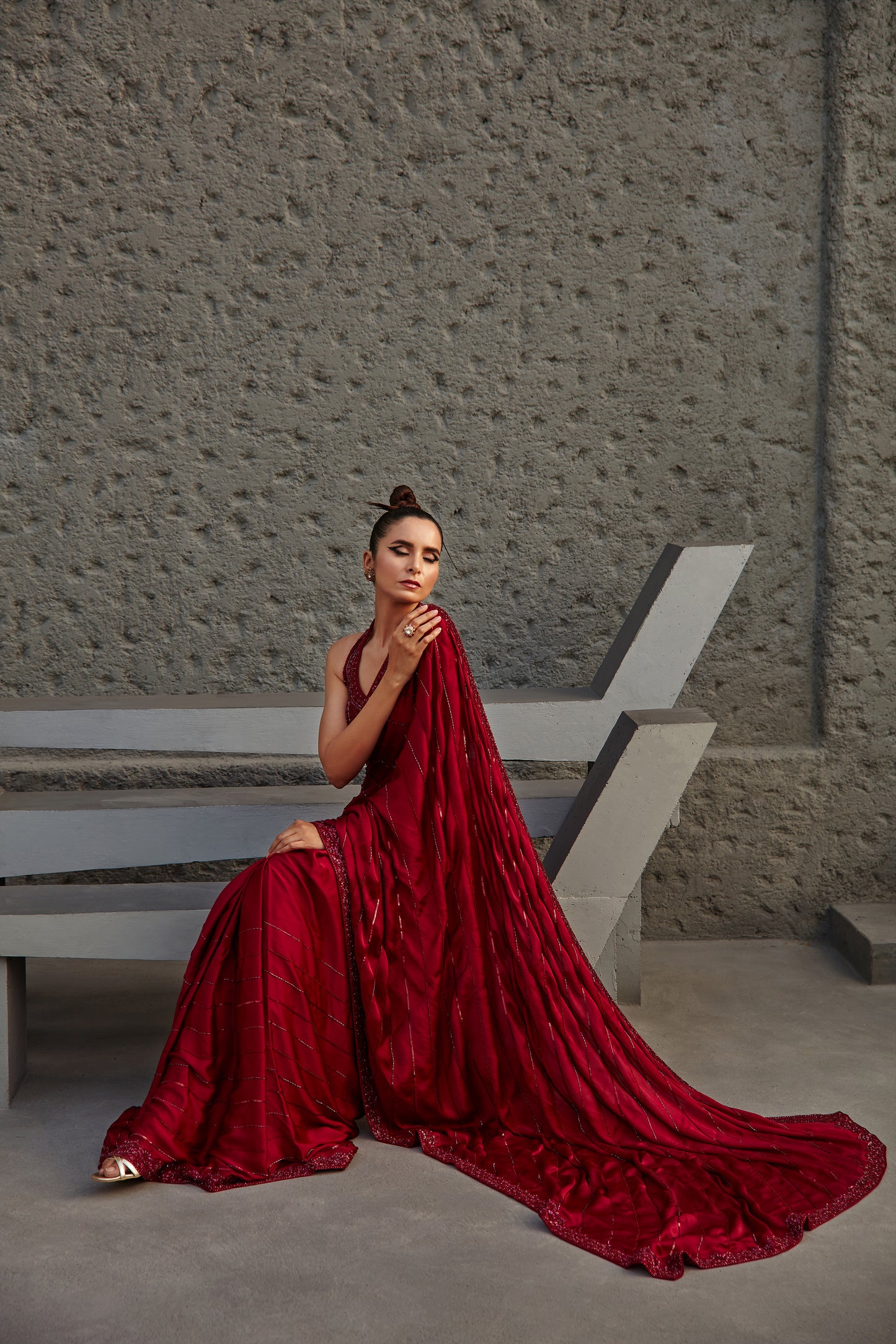 COCKTAIL WINE SAREE SET