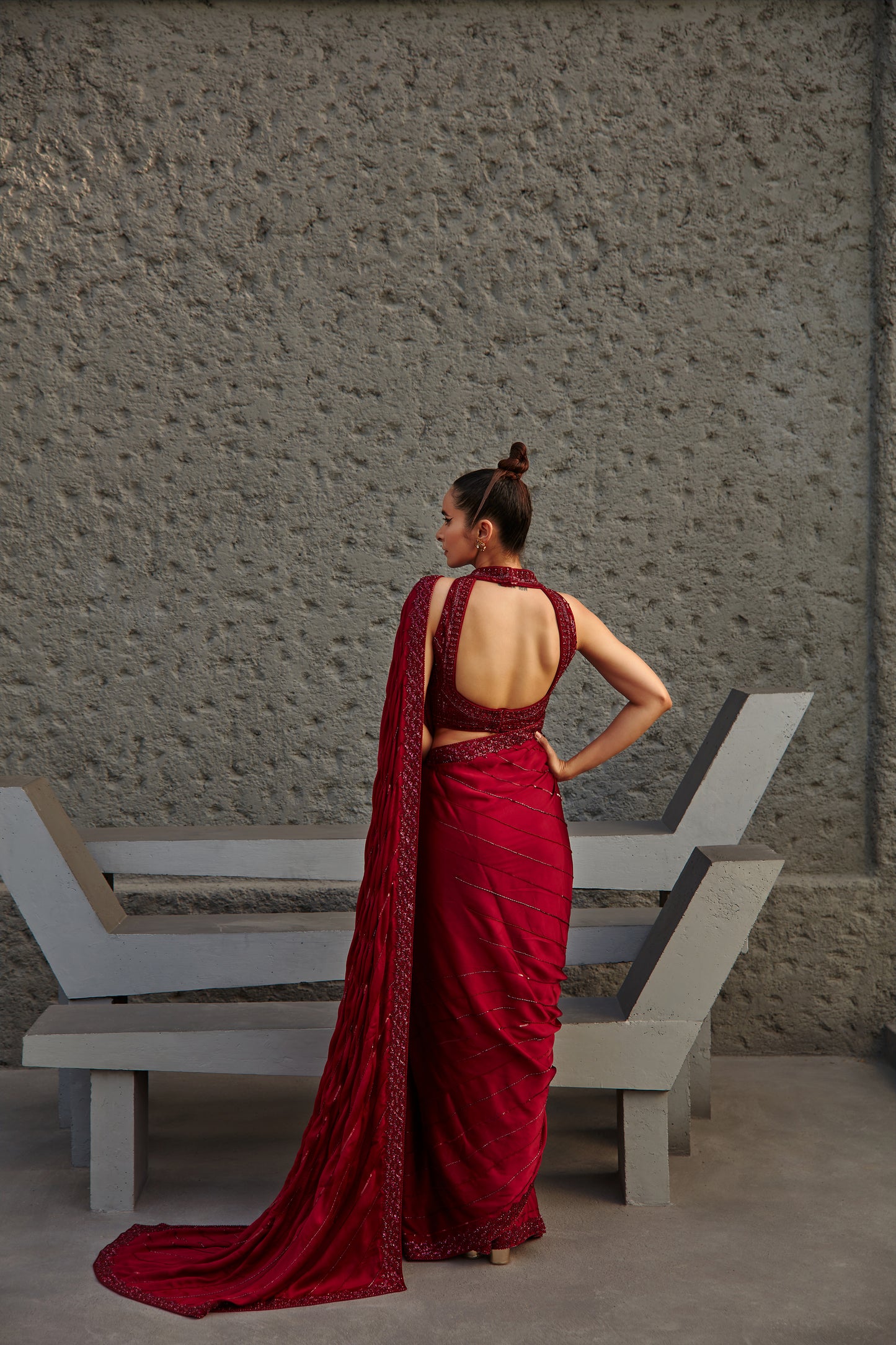 COCKTAIL WINE SAREE SET