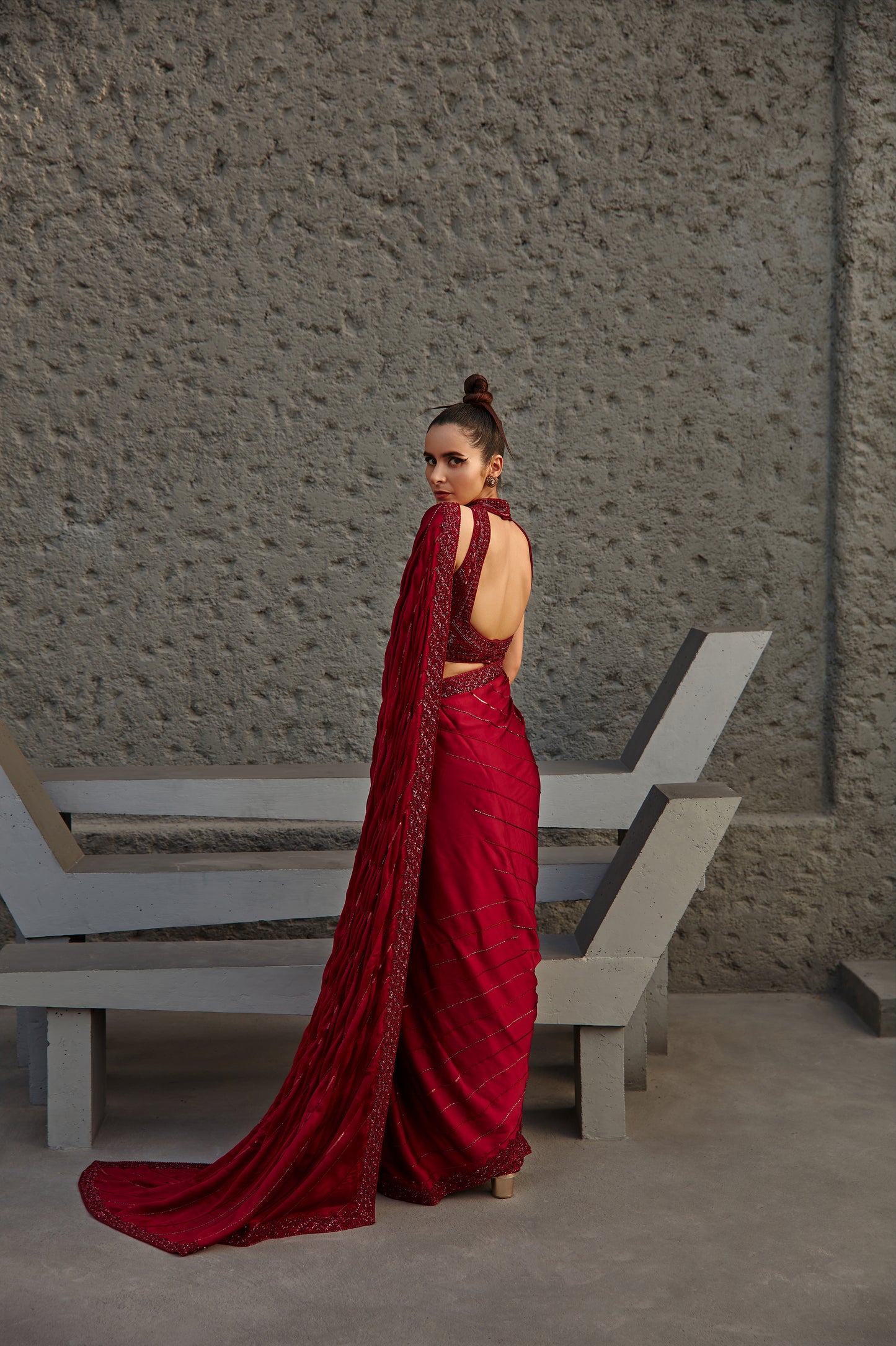 COCKTAIL WINE SAREE SET