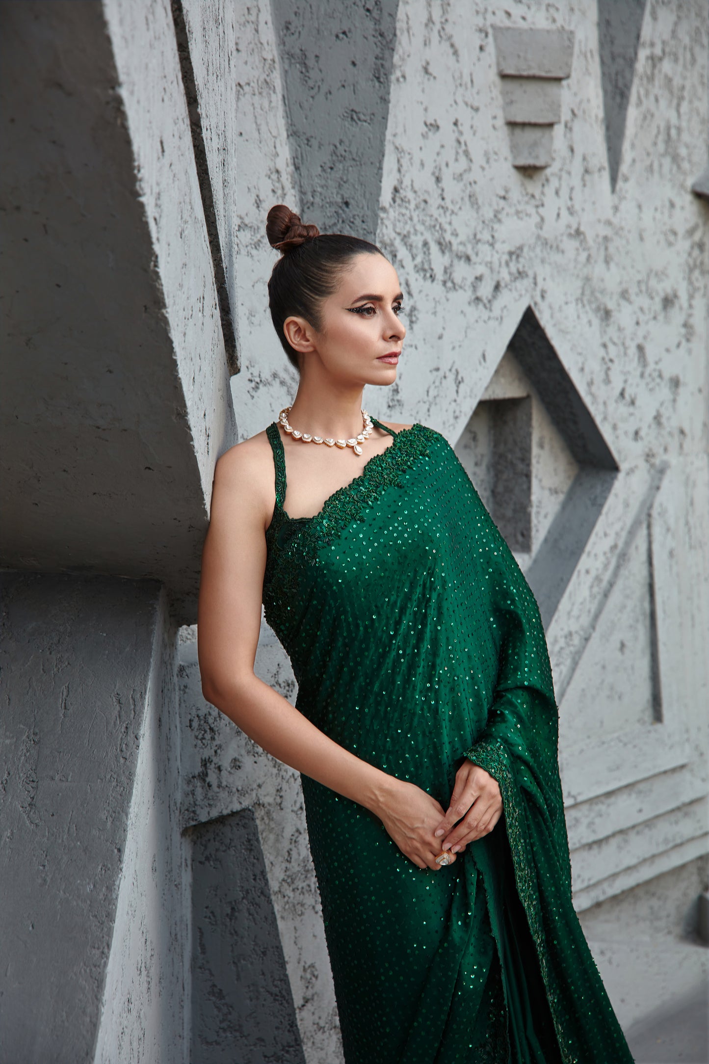 FOREST GREEN COCKTAIL SAREE SET