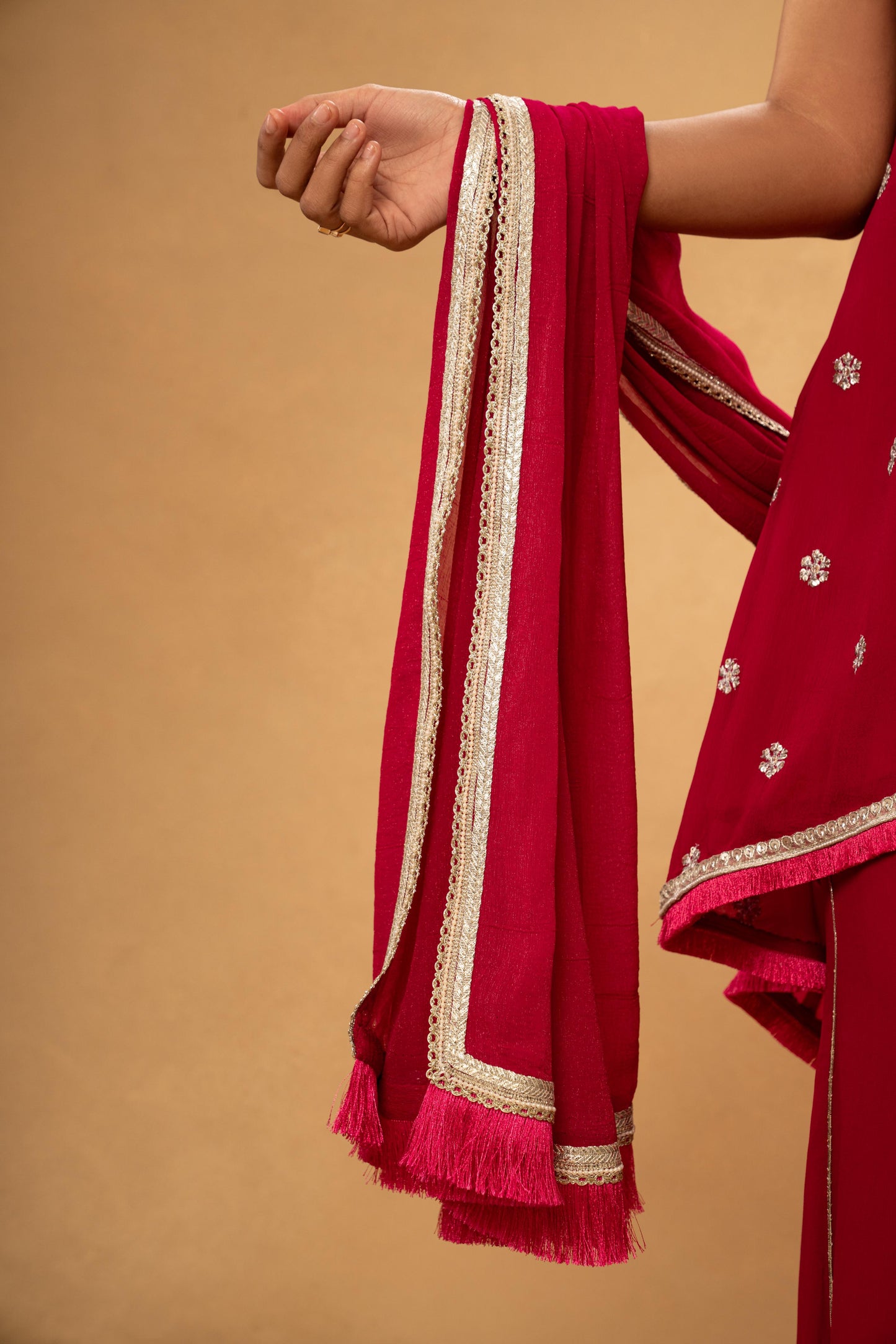 PINK ASSYMETRICAL KURTI SHARARA SET (SET OF 3)