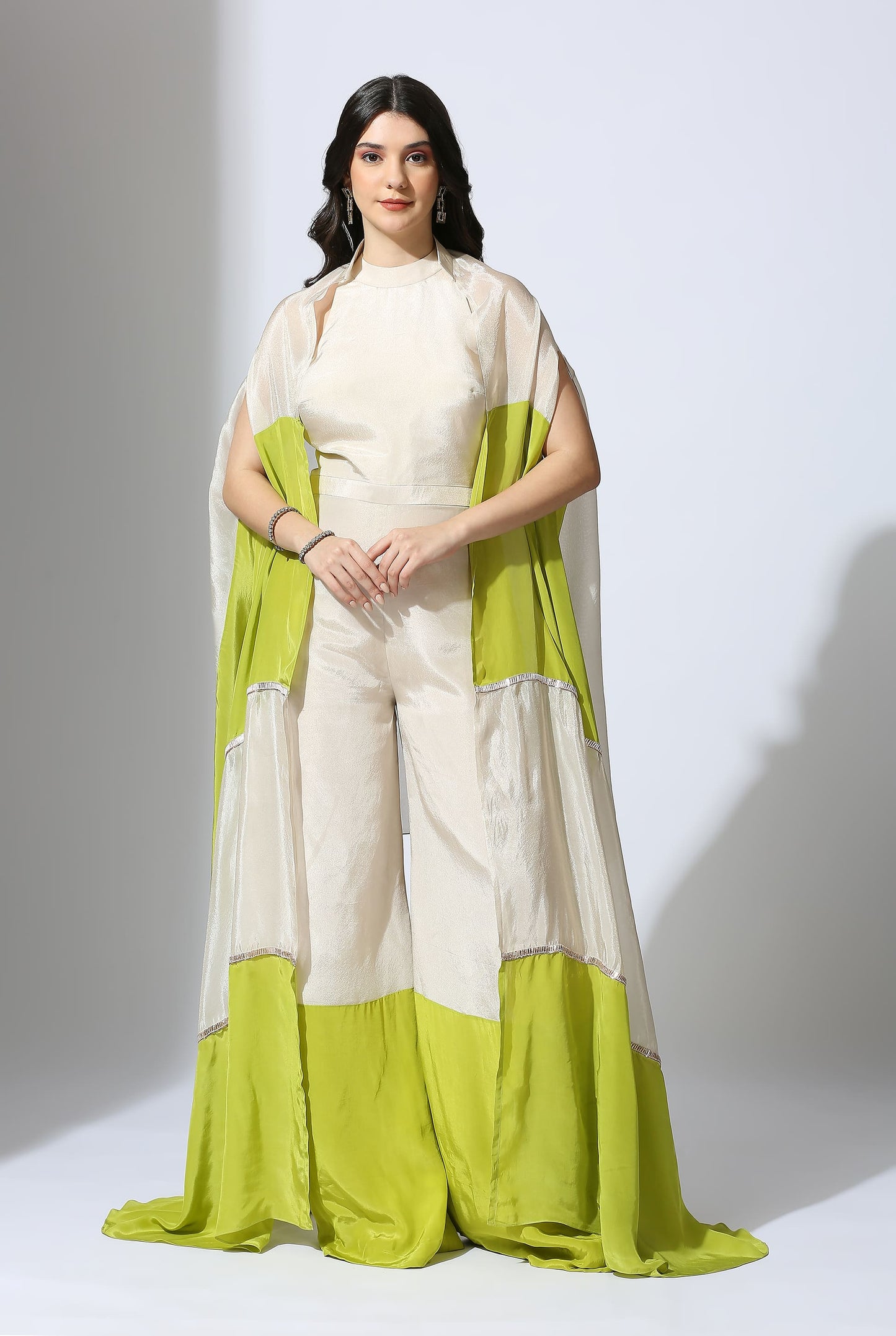 LIME GREEN AND BEIGE JUMPSUIT