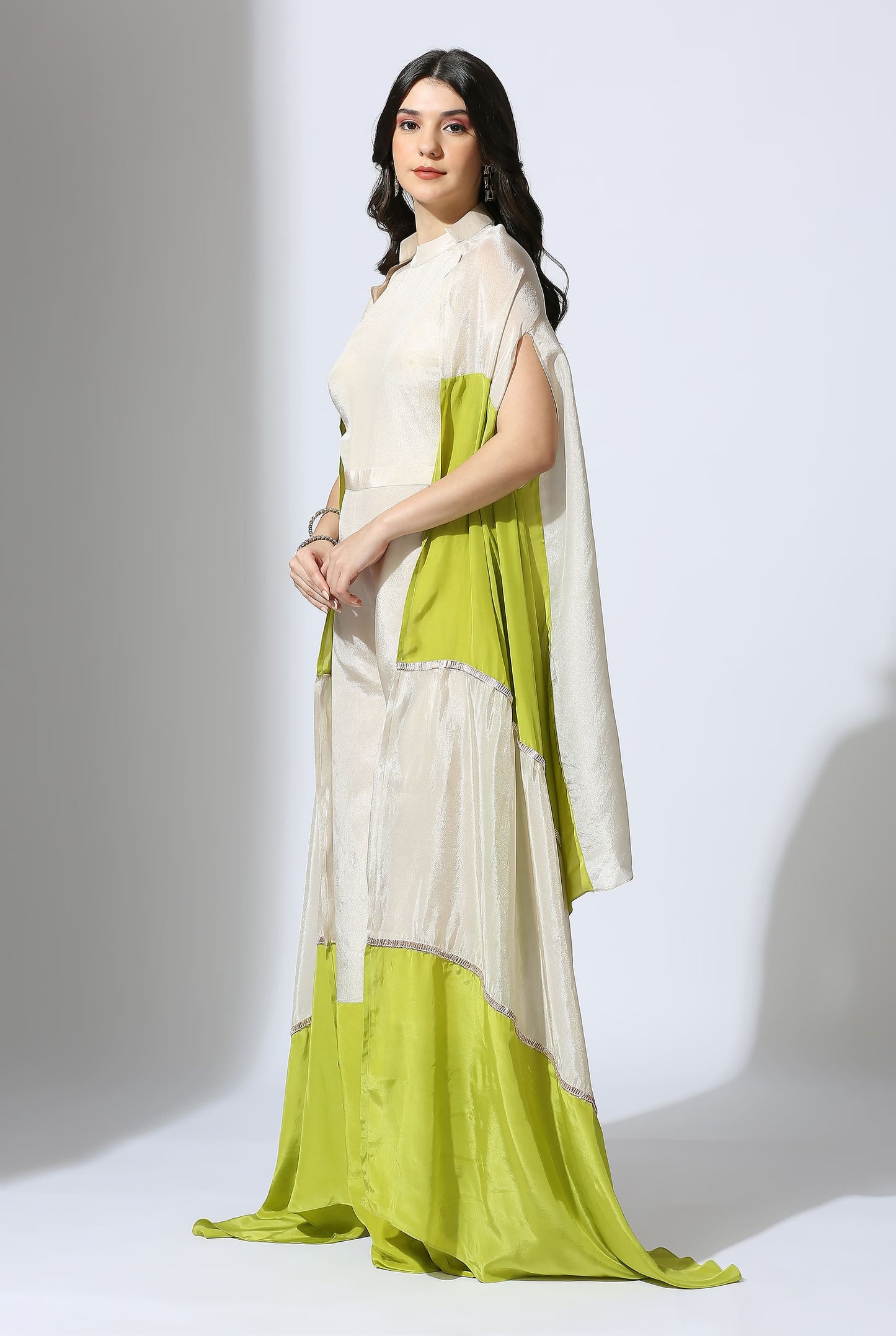 LIME GREEN AND BEIGE JUMPSUIT