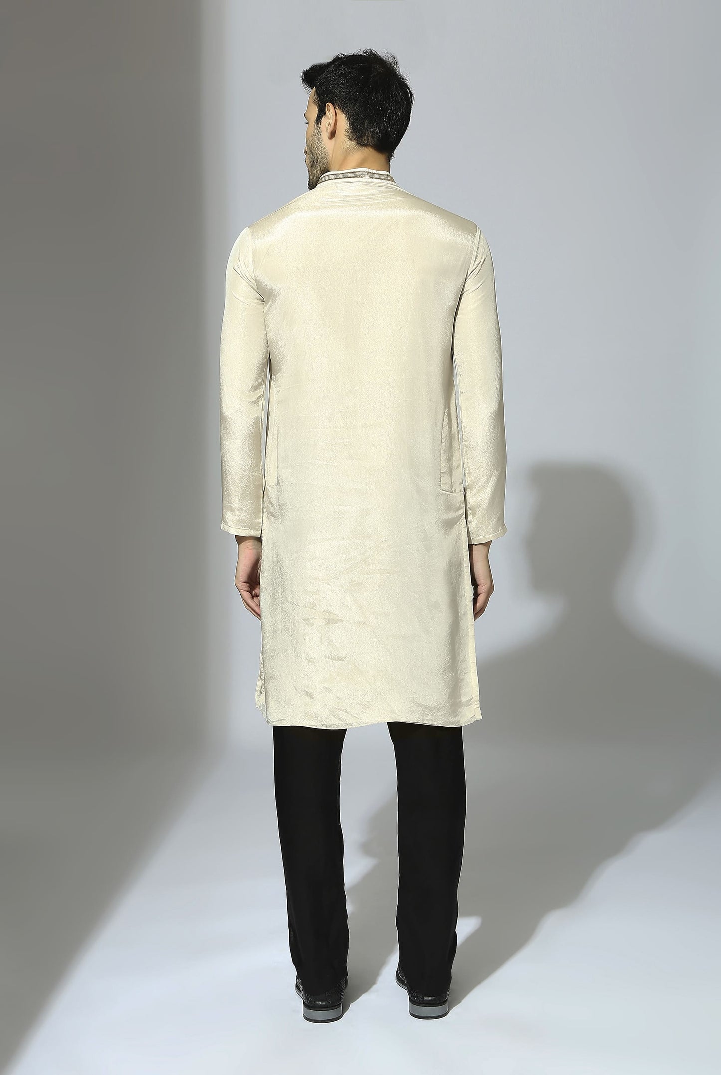 BEIGE AND BLACK EMBROIDERED KURTA SET