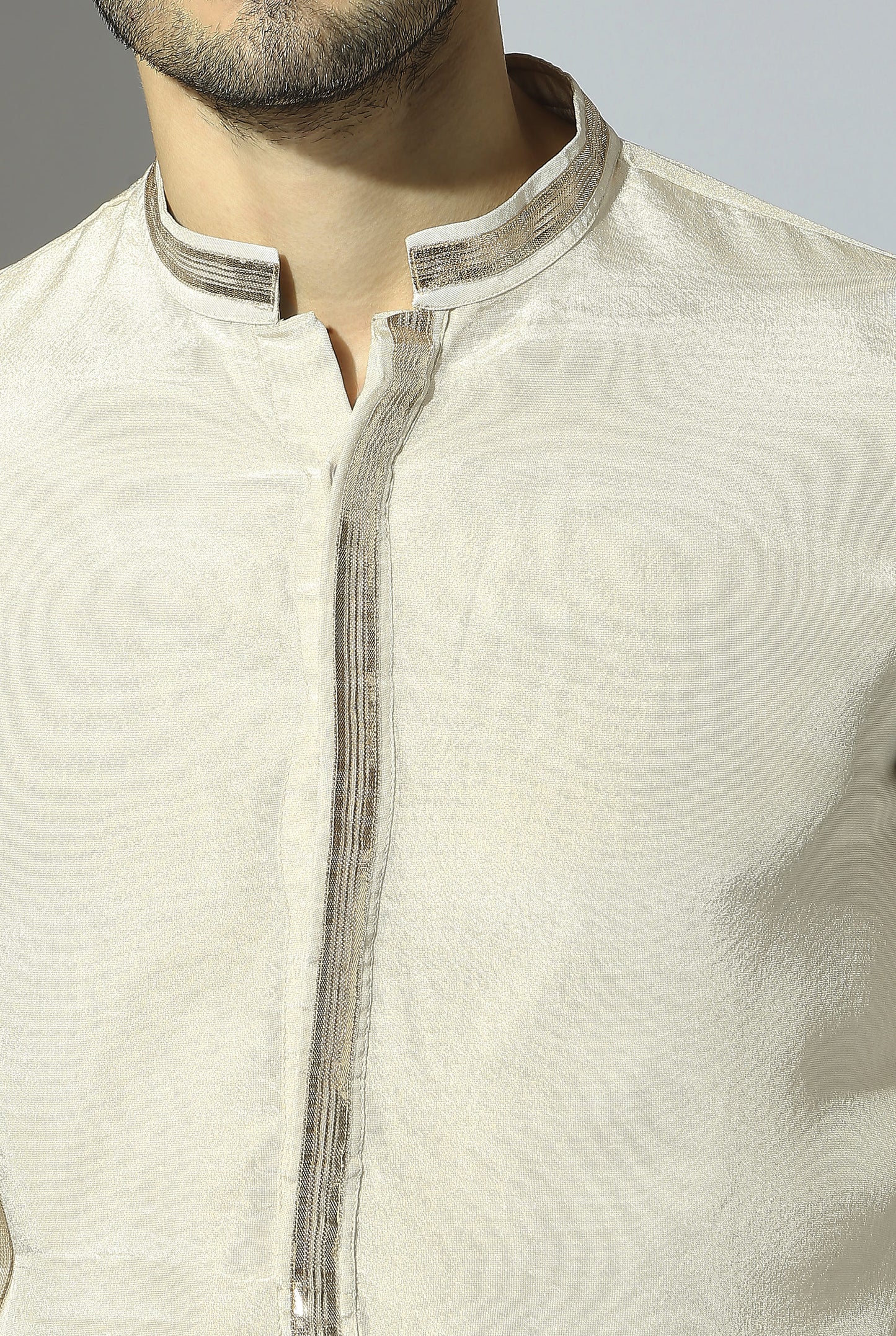 BEIGE AND BLACK EMBROIDERED KURTA SET