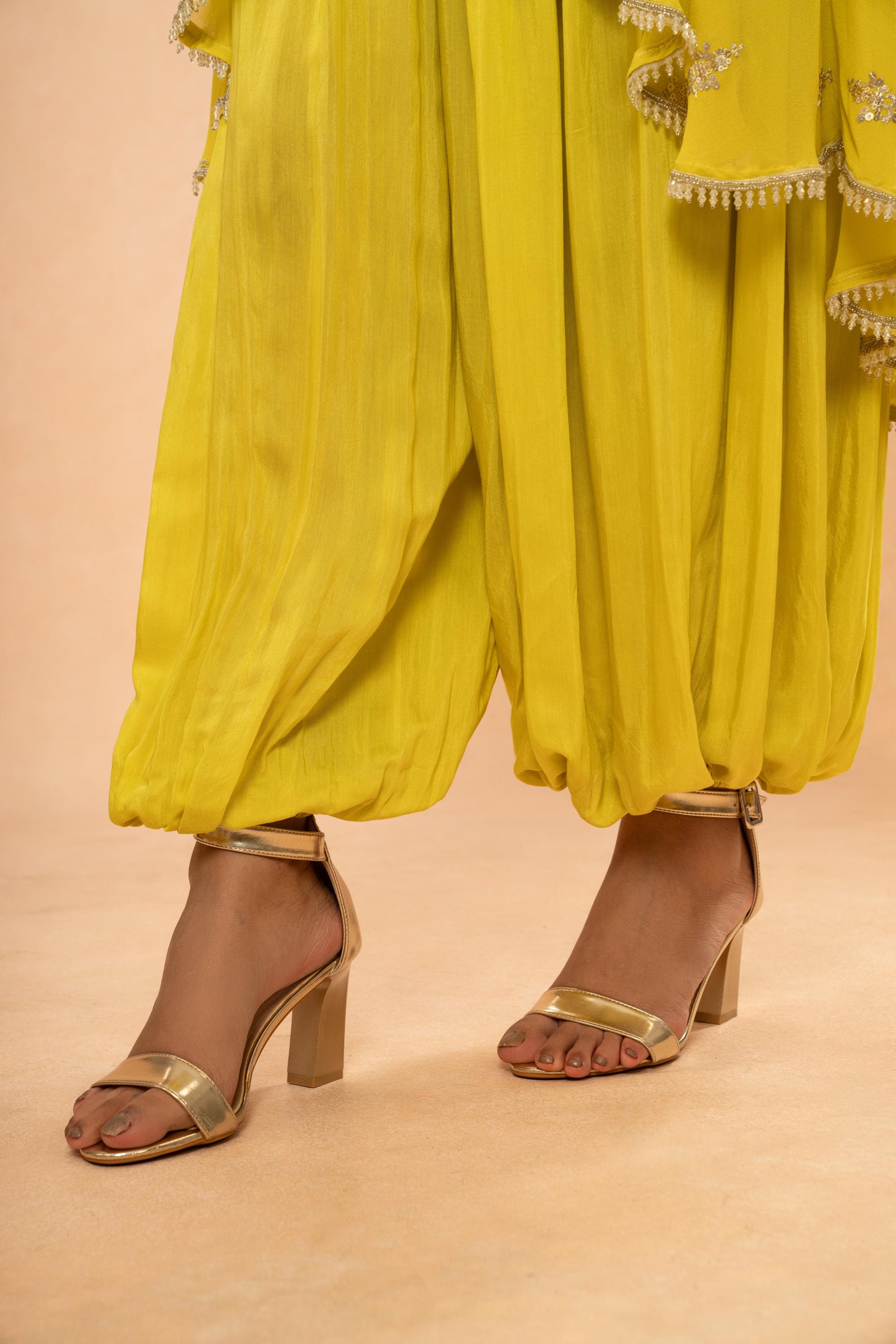 LIME GREEN ASSYMETRICAL KURTI , ALGERIAN PANT SET ( SET OF 2)