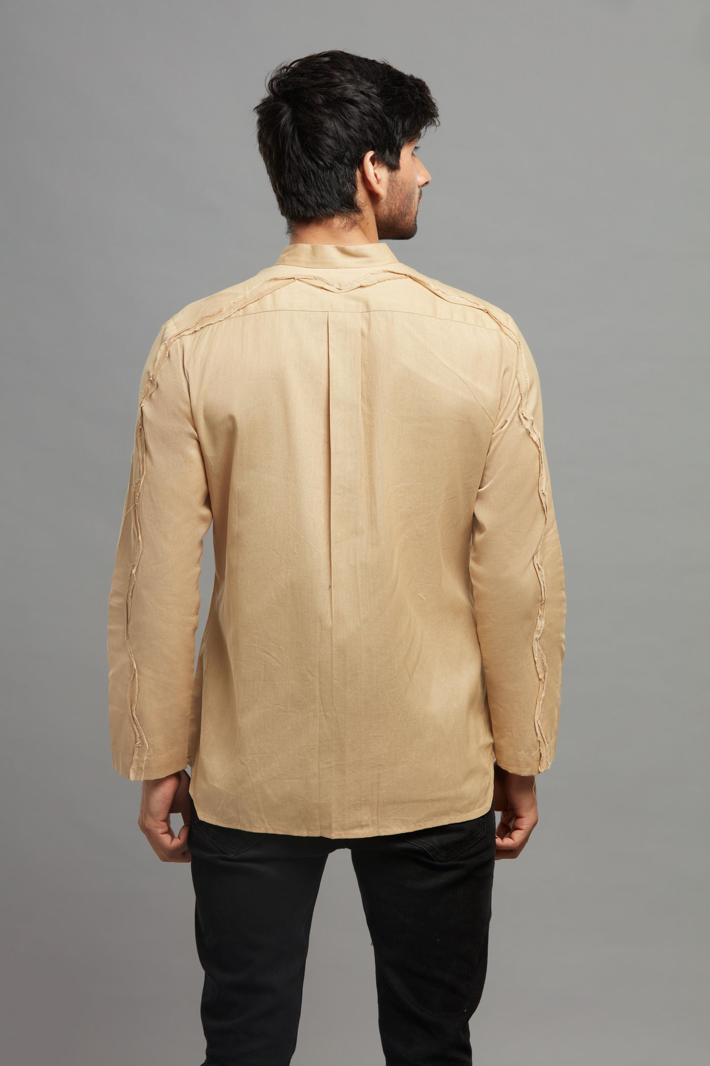 BEIGE JUTE LINEN FRONT ZIP SHIRT