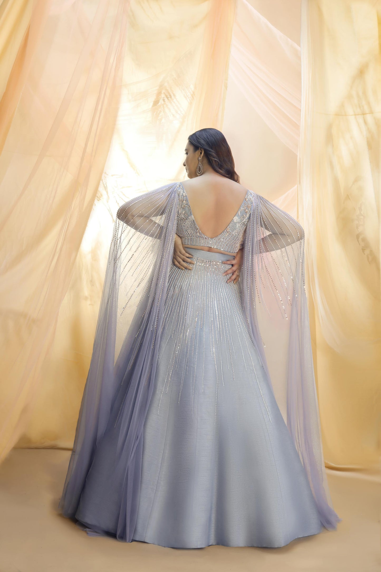 LILAC BLUE DRAPE LEHENGA
