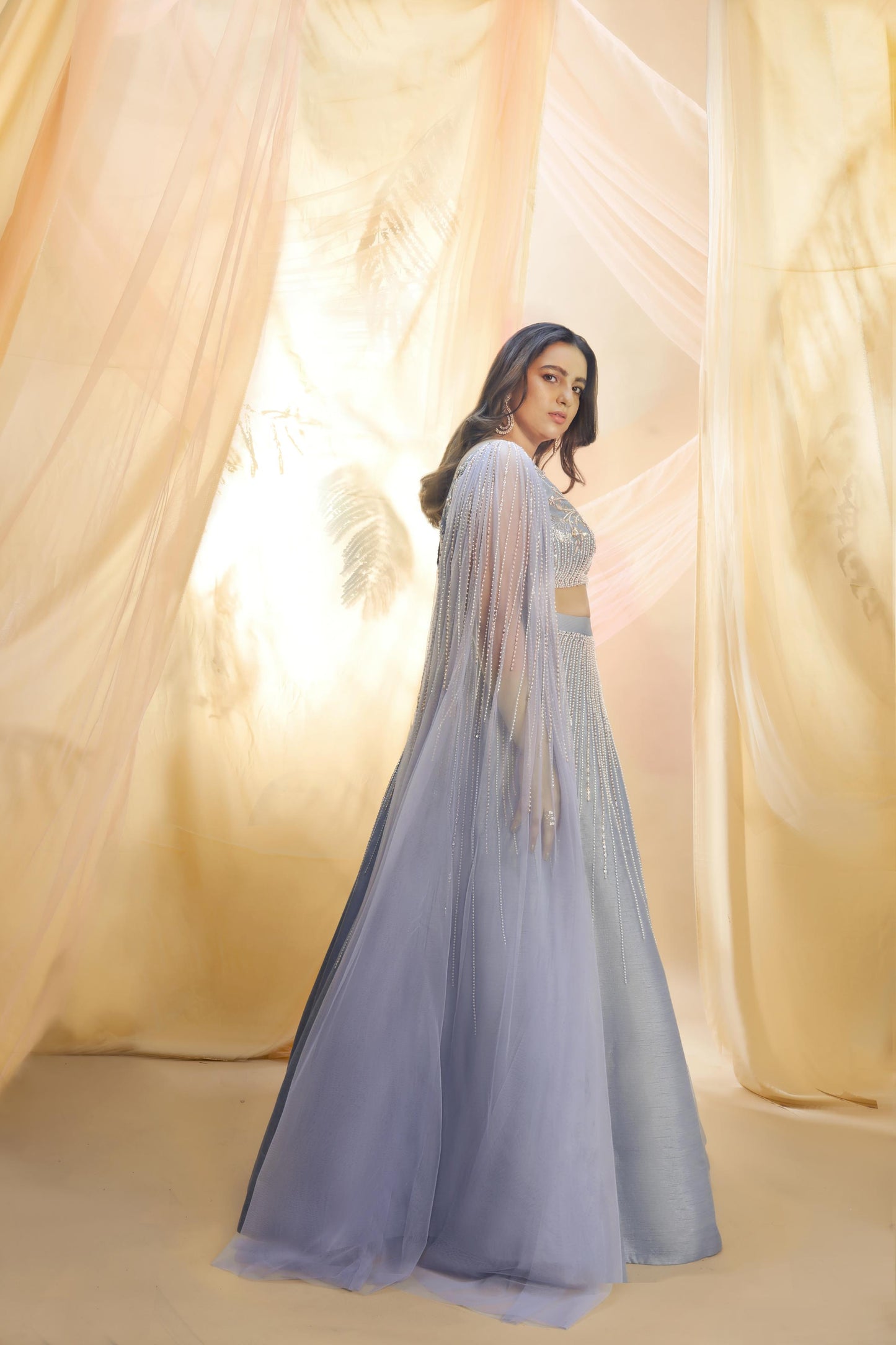 LILAC BLUE DRAPE LEHENGA