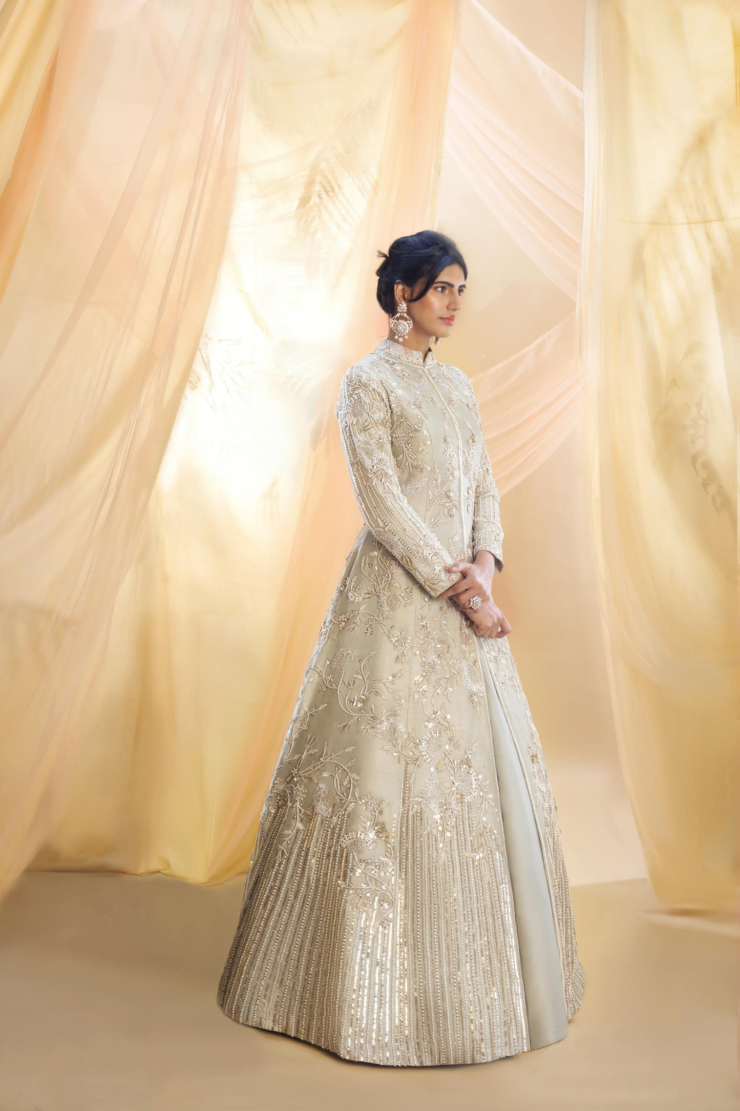 SAGE GREEN EMBROIDERED JACKET WITH LEHENGA