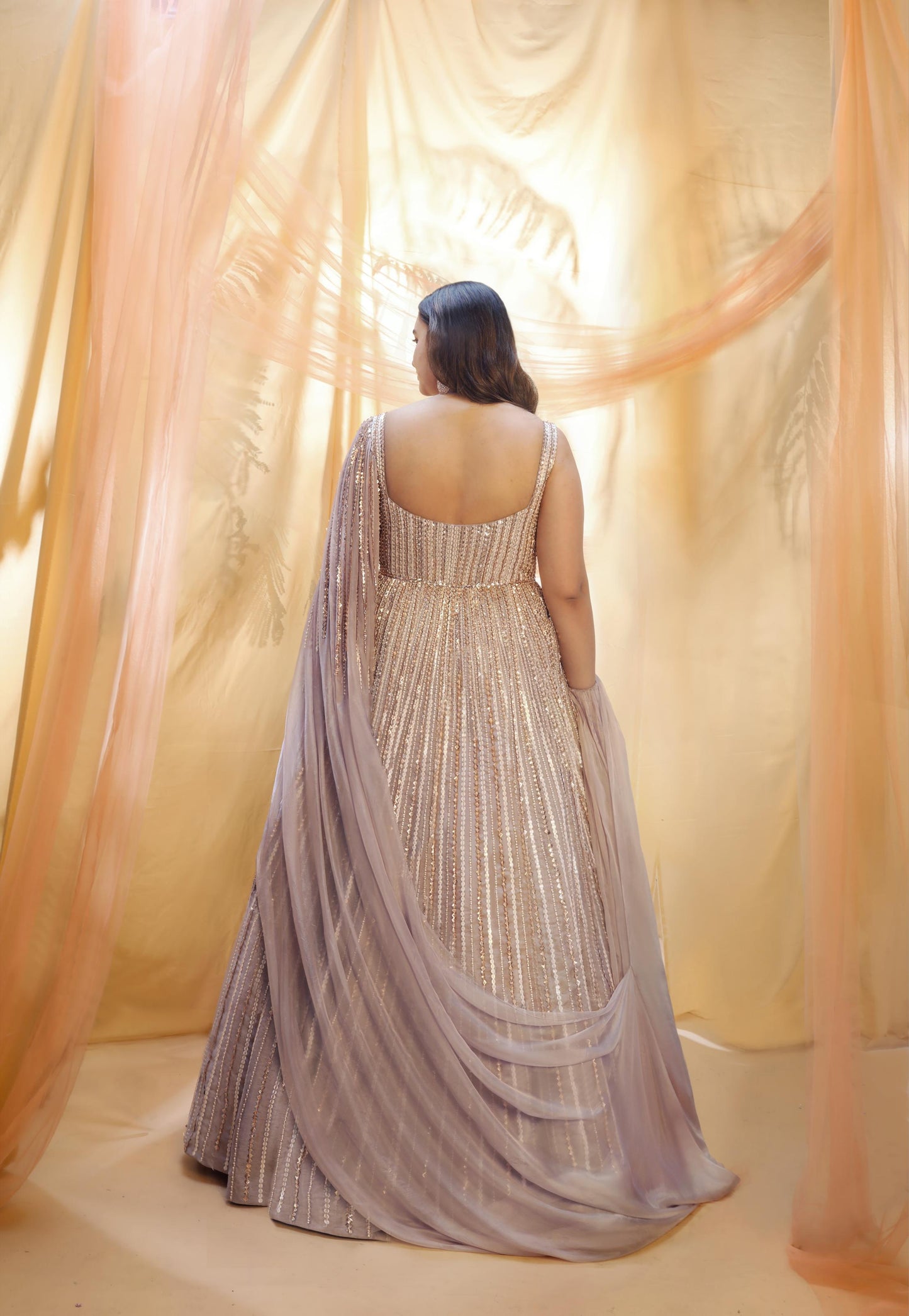 MAUVE LILAC HEAVY EMBRIDERED DRAPE GOWN