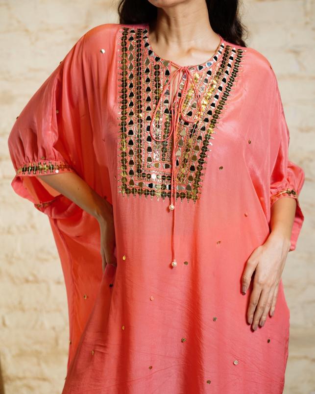 NEW TARANA SOLID CORAL KAFTAN & PANT