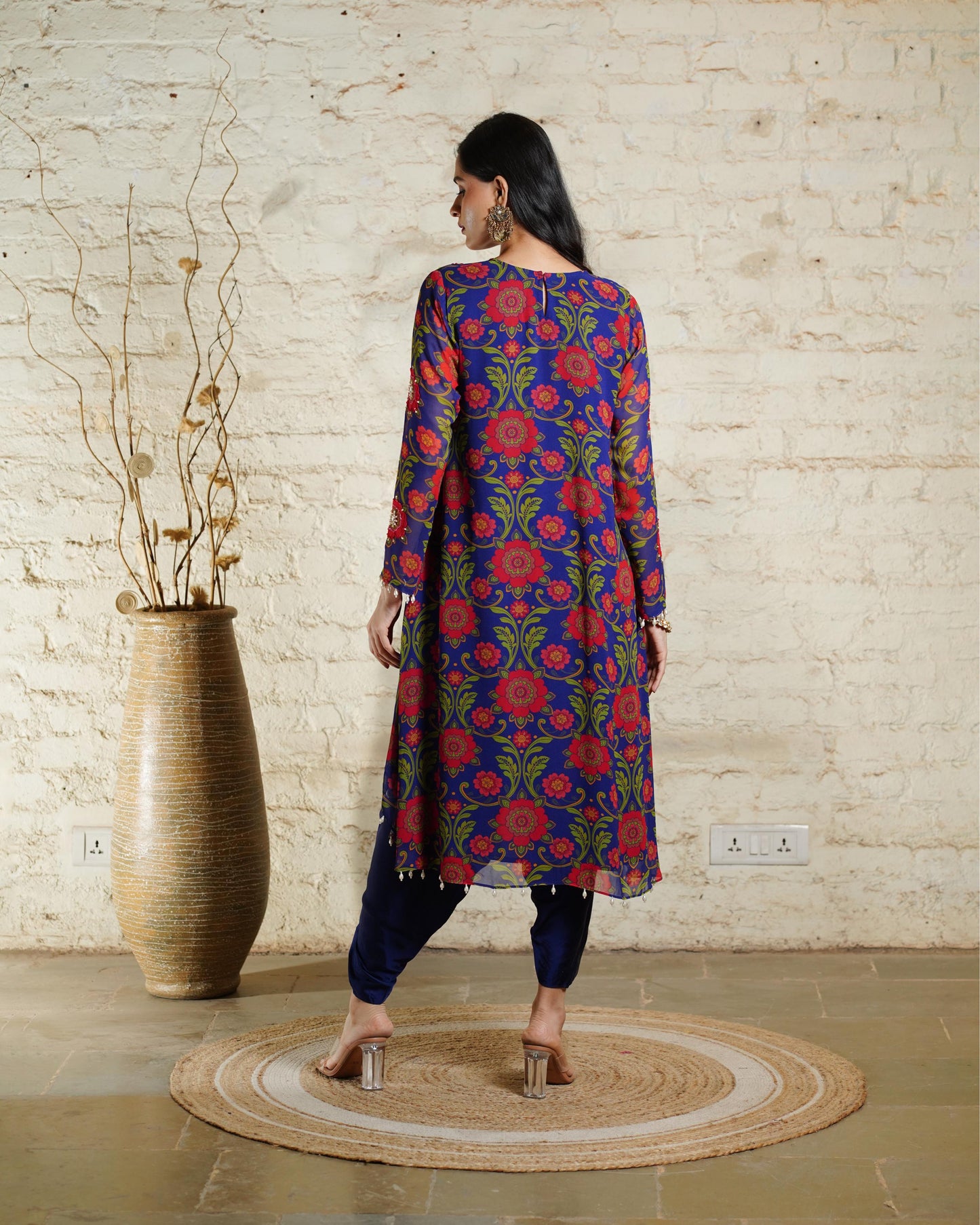 NUSRAT HIGH LOW BLUE TUNIC & DHOTI