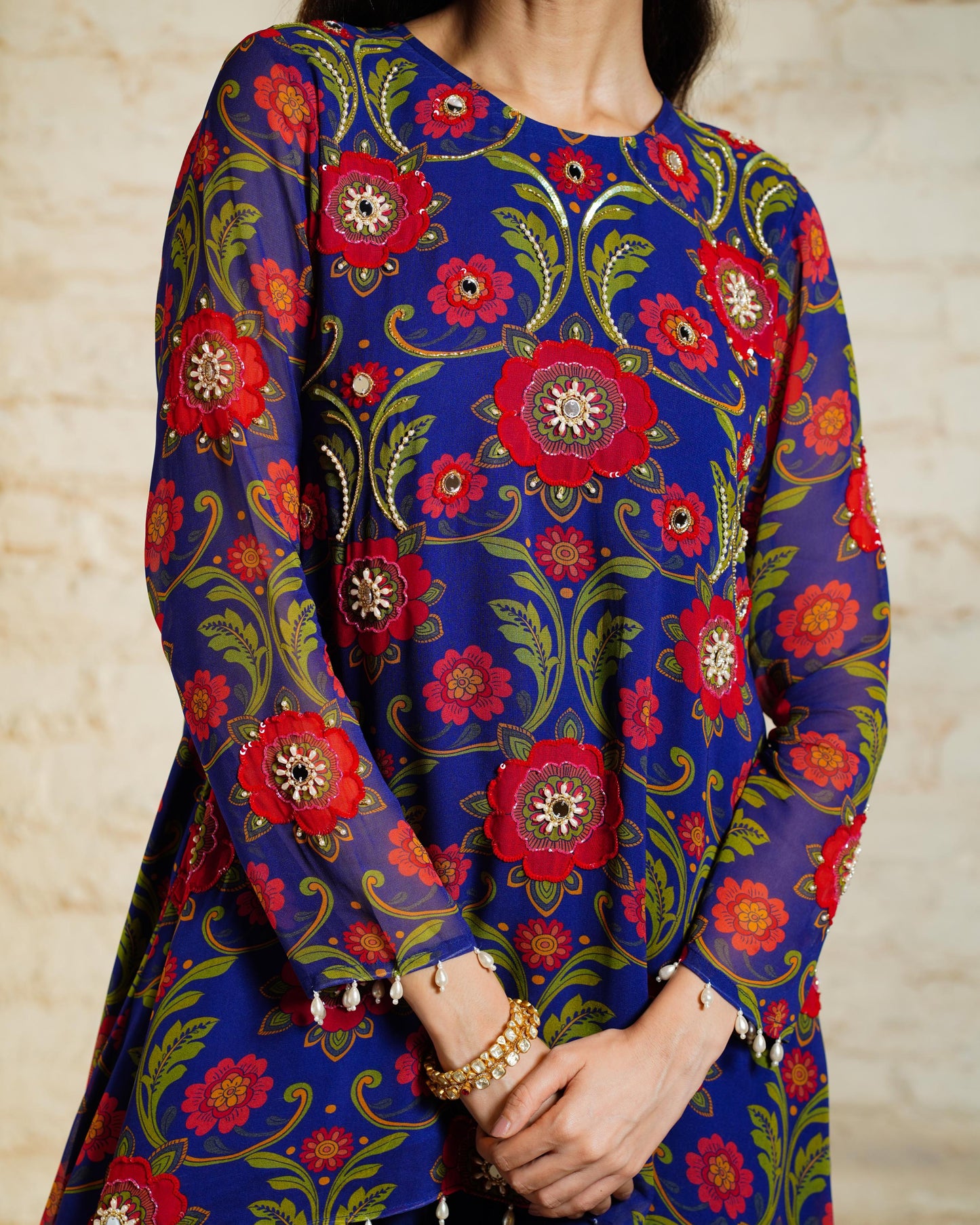NUSRAT HIGH LOW BLUE TUNIC & DHOTI