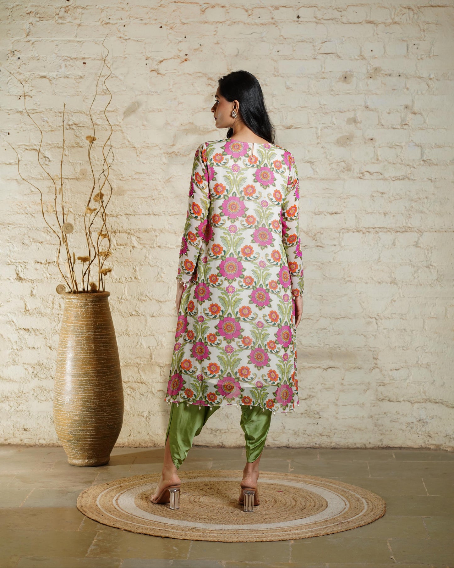 NUSRAT HIGH LOW IVORY TUNIC & DHOTI