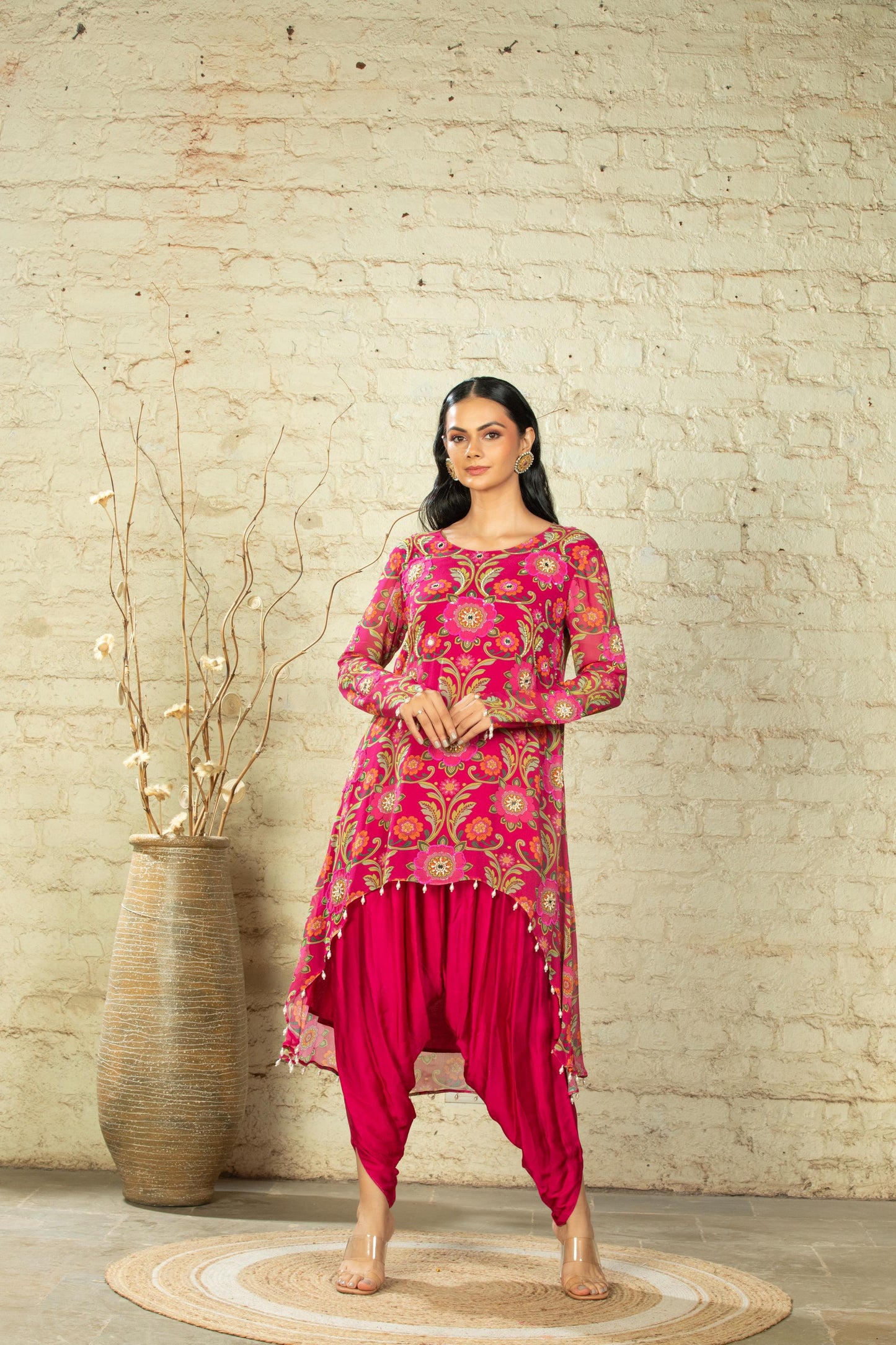 NUSRAT HIGH LOW PINK TUNIC & DHOTI