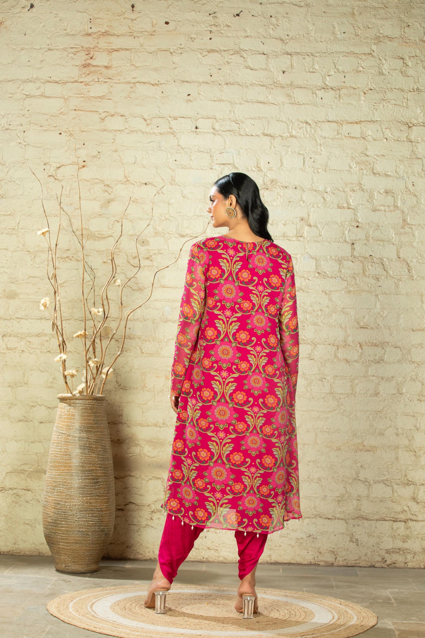 NUSRAT HIGH LOW PINK TUNIC & DHOTI