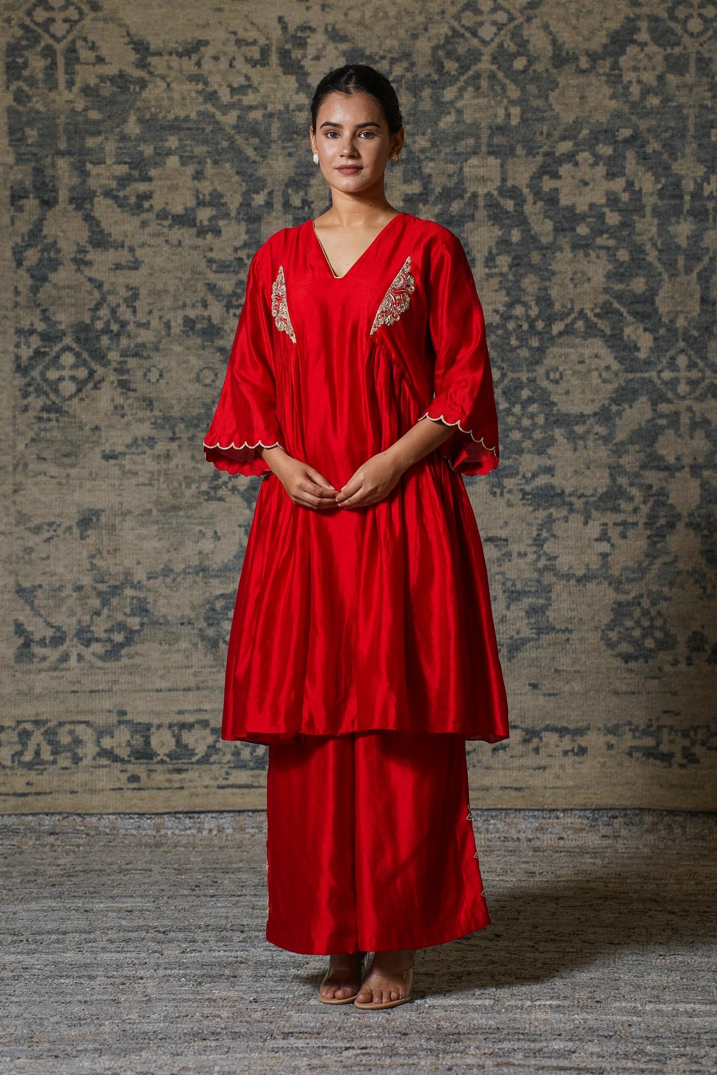 NOOR RED GATHER KURTA SET